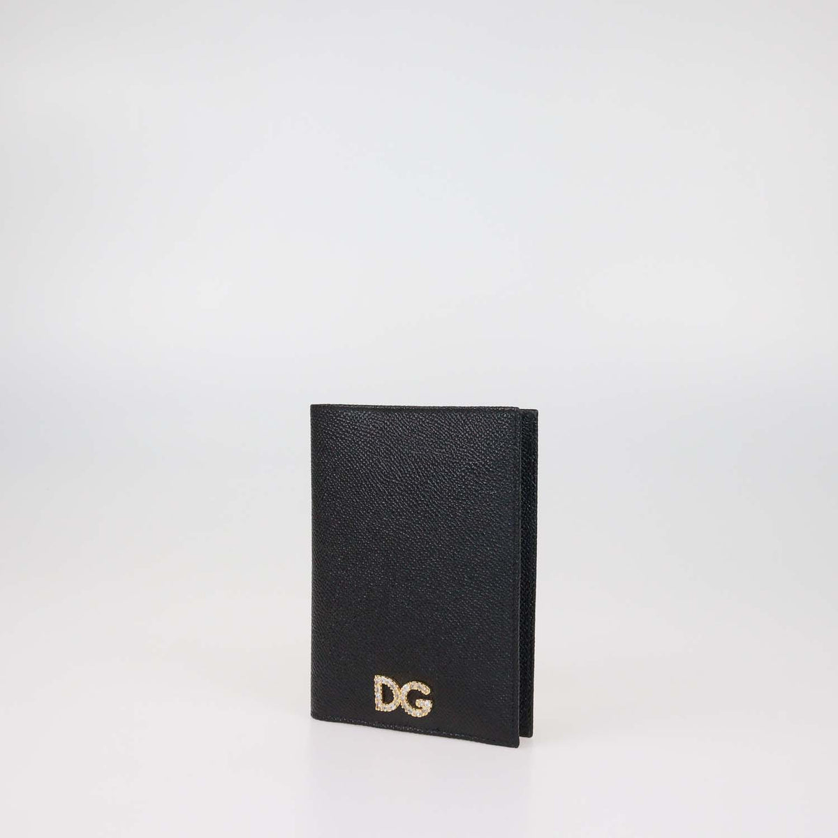 Dolce & Gabbana Black Leather DG Crystal Passport Holder