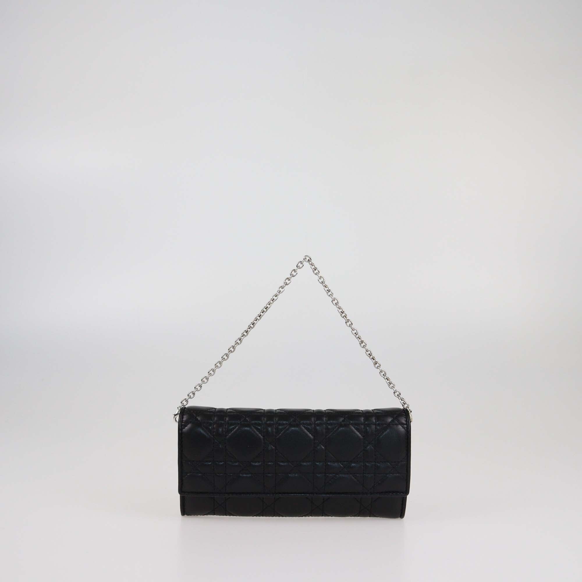 Christian Dior Black Cannage Rendezvous Lady Dior Wallet on Chain Womens Christian Dior