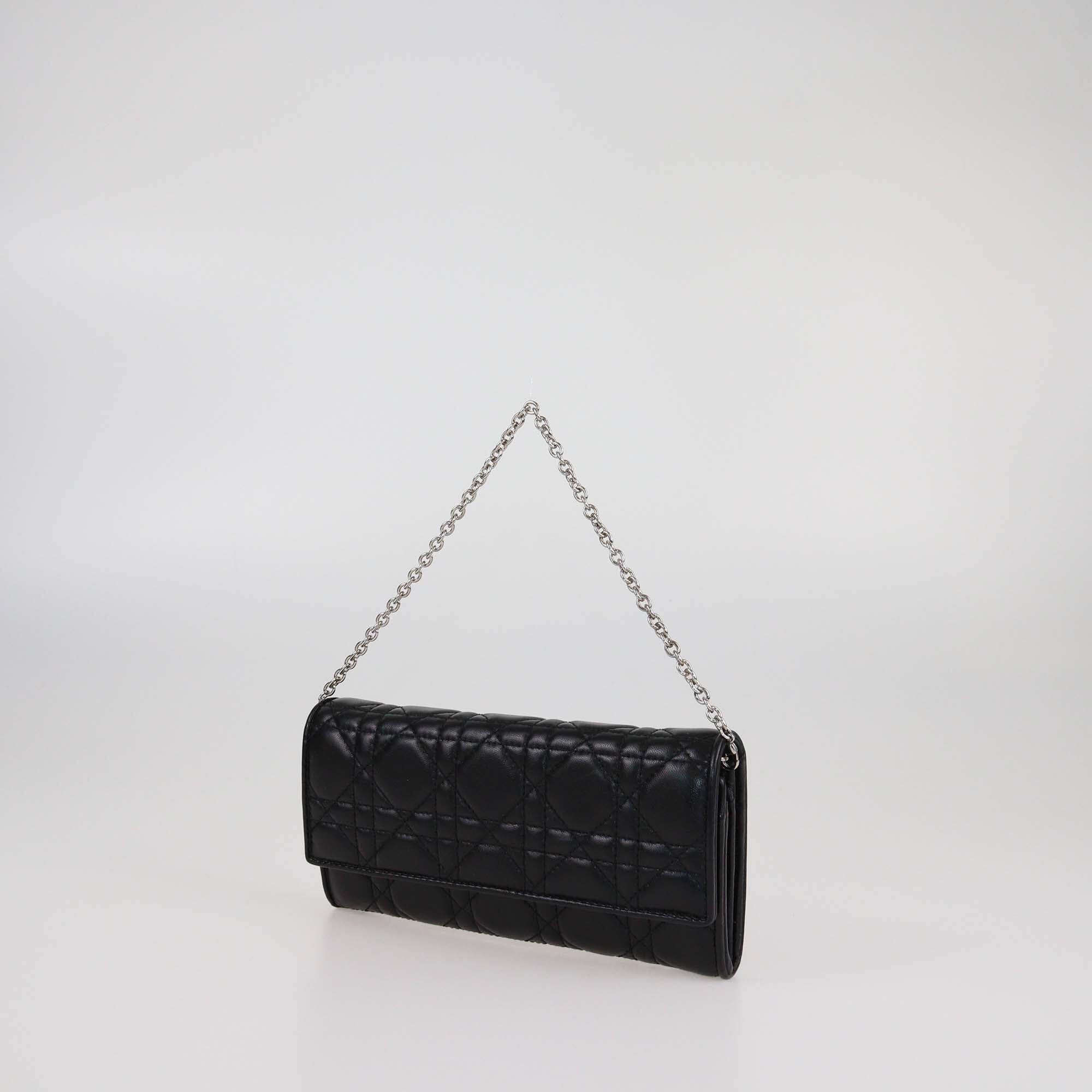 Christian Dior Black Cannage Rendezvous Lady Dior Wallet on Chain Womens Christian Dior