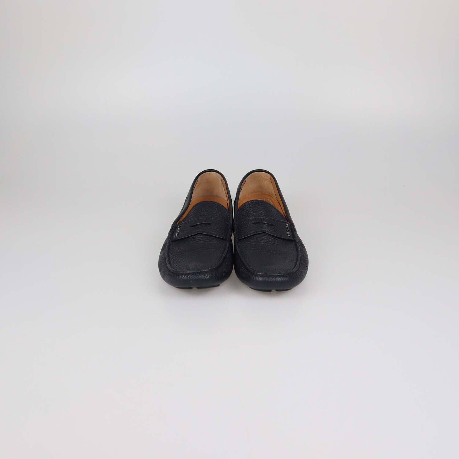 Prada Black Leather Penny Loafers