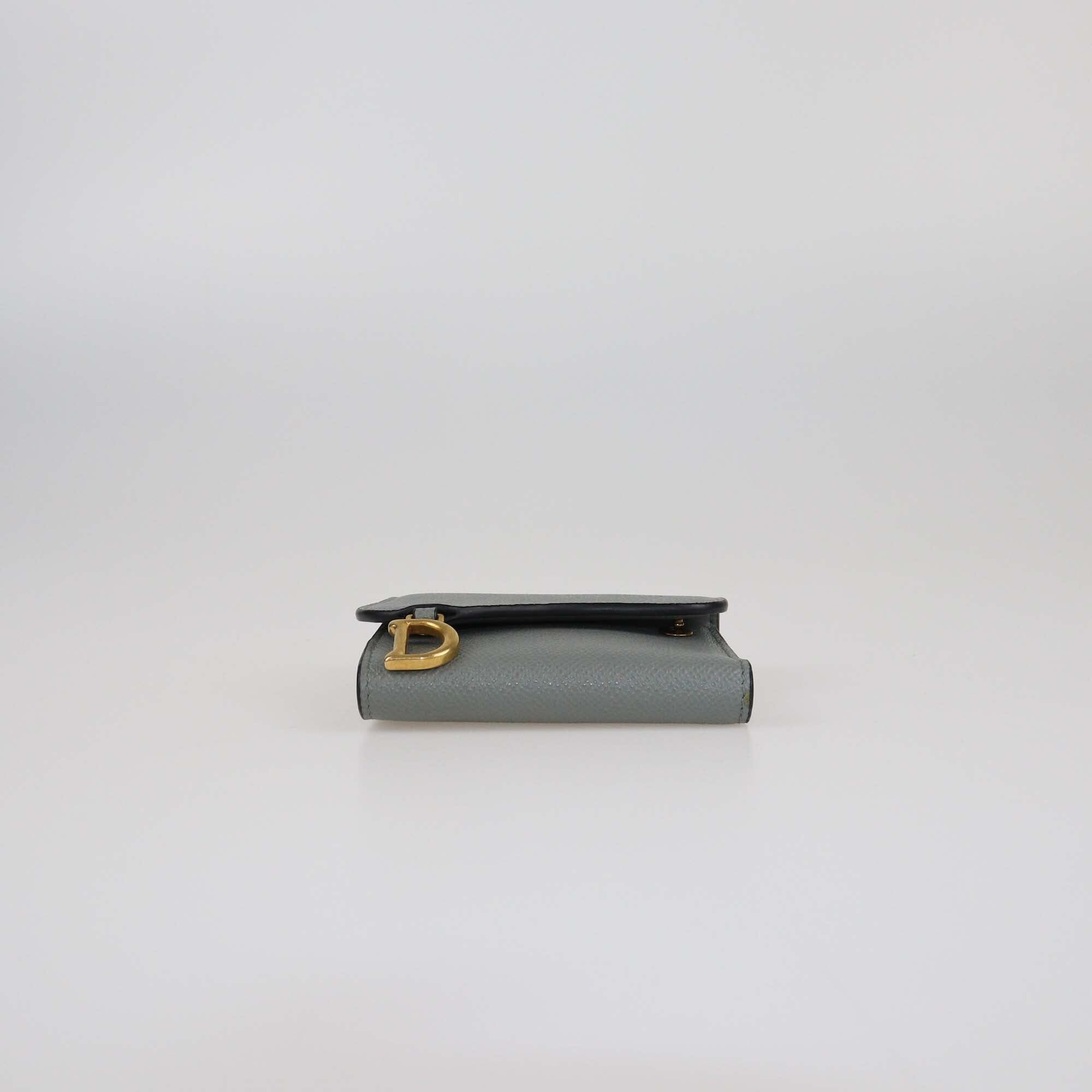 Christian Dior Grey Stone Medium Saddle Card Holder Womens Christian Dior