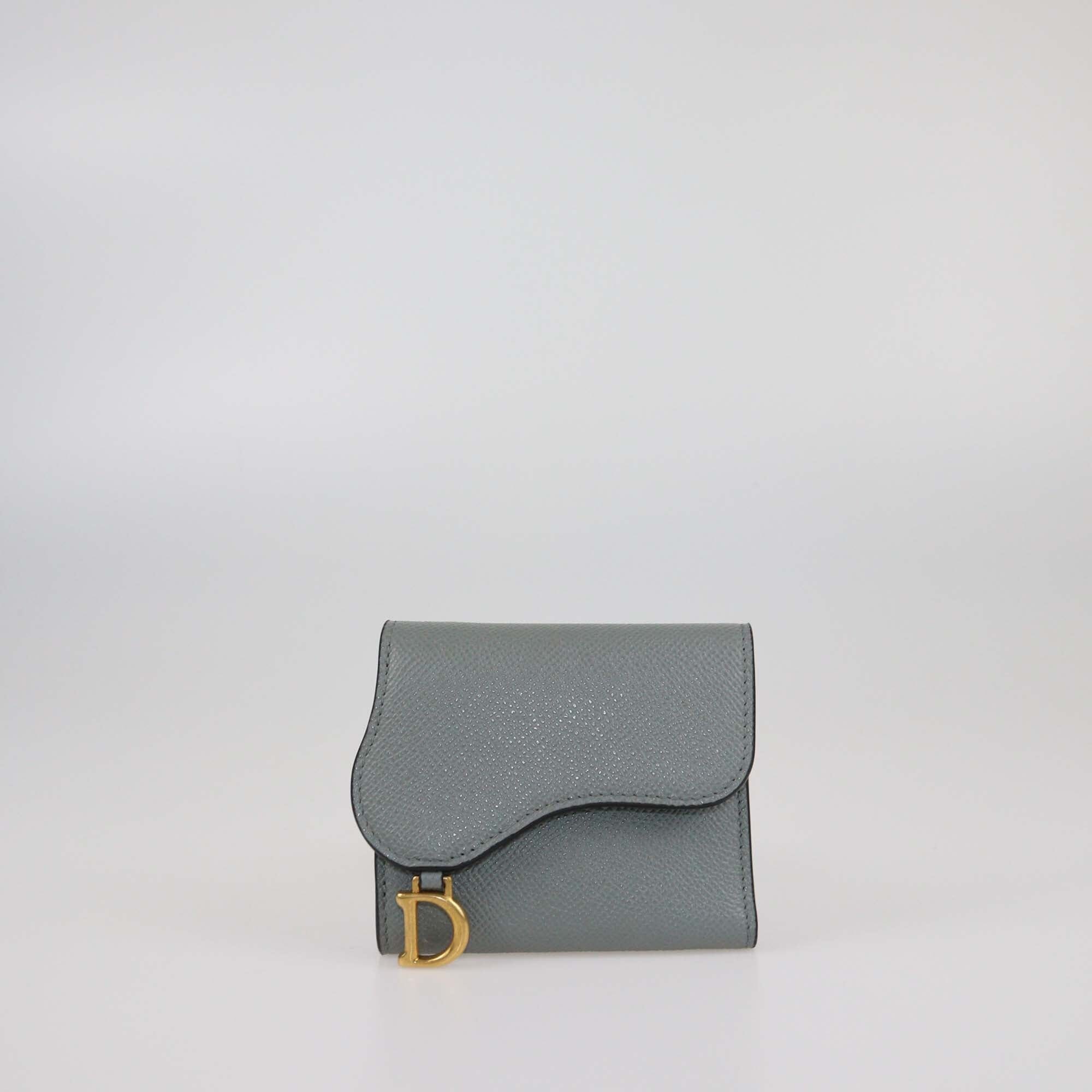 Christian Dior Grey Stone Medium Saddle Card Holder Womens Christian Dior