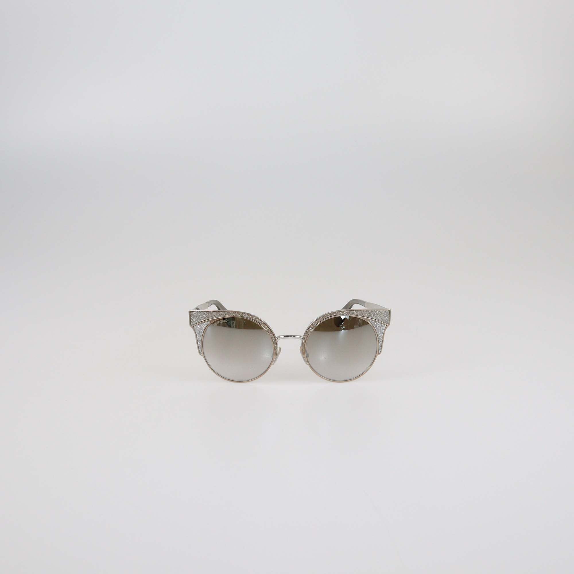 Jimmy Choo Silver/Brown Gradient Glitter Round Sunglasses Womens Jimmy Choo