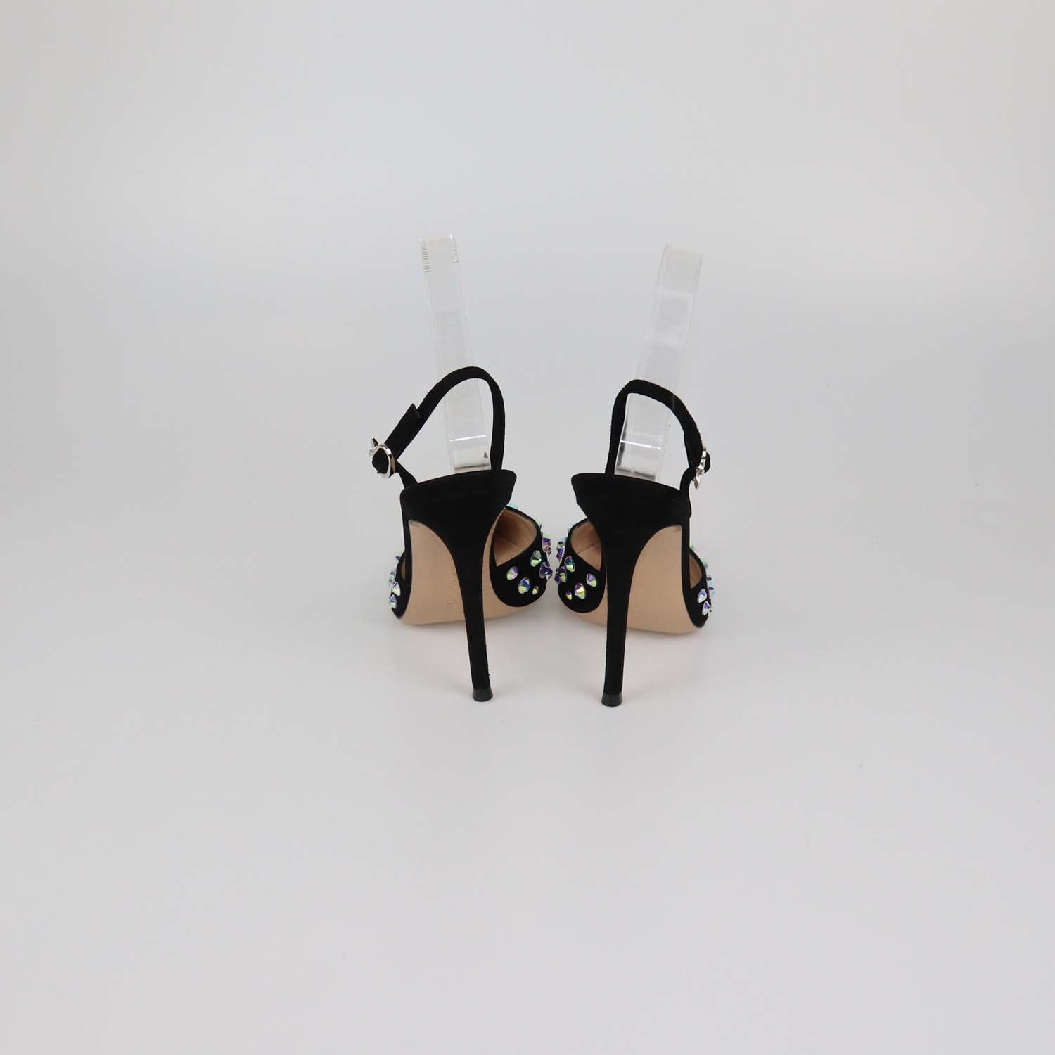 Gianvito Rossi Black Suede Iridescent Crystal Spectra Slingback Pumps