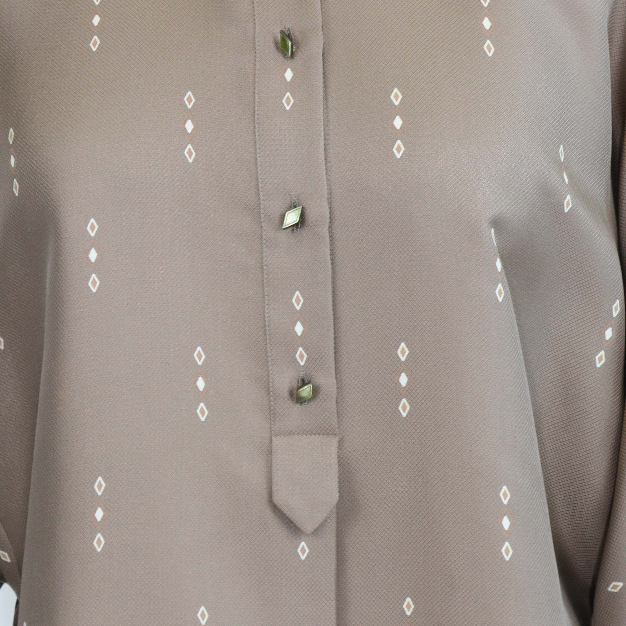 Hermes Grey Silk Losanges sur Faconne Crop Painter Shirt
