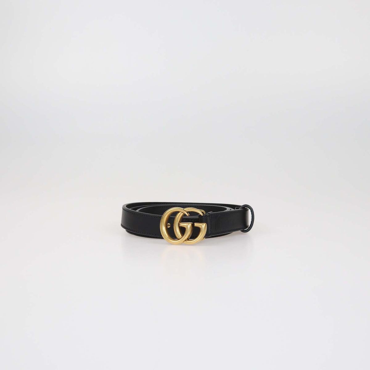 Gucci Black Leather GG Marmont Thin Belt