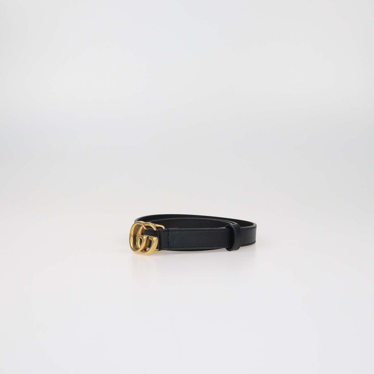 Gucci Black Leather GG Marmont Thin Belt