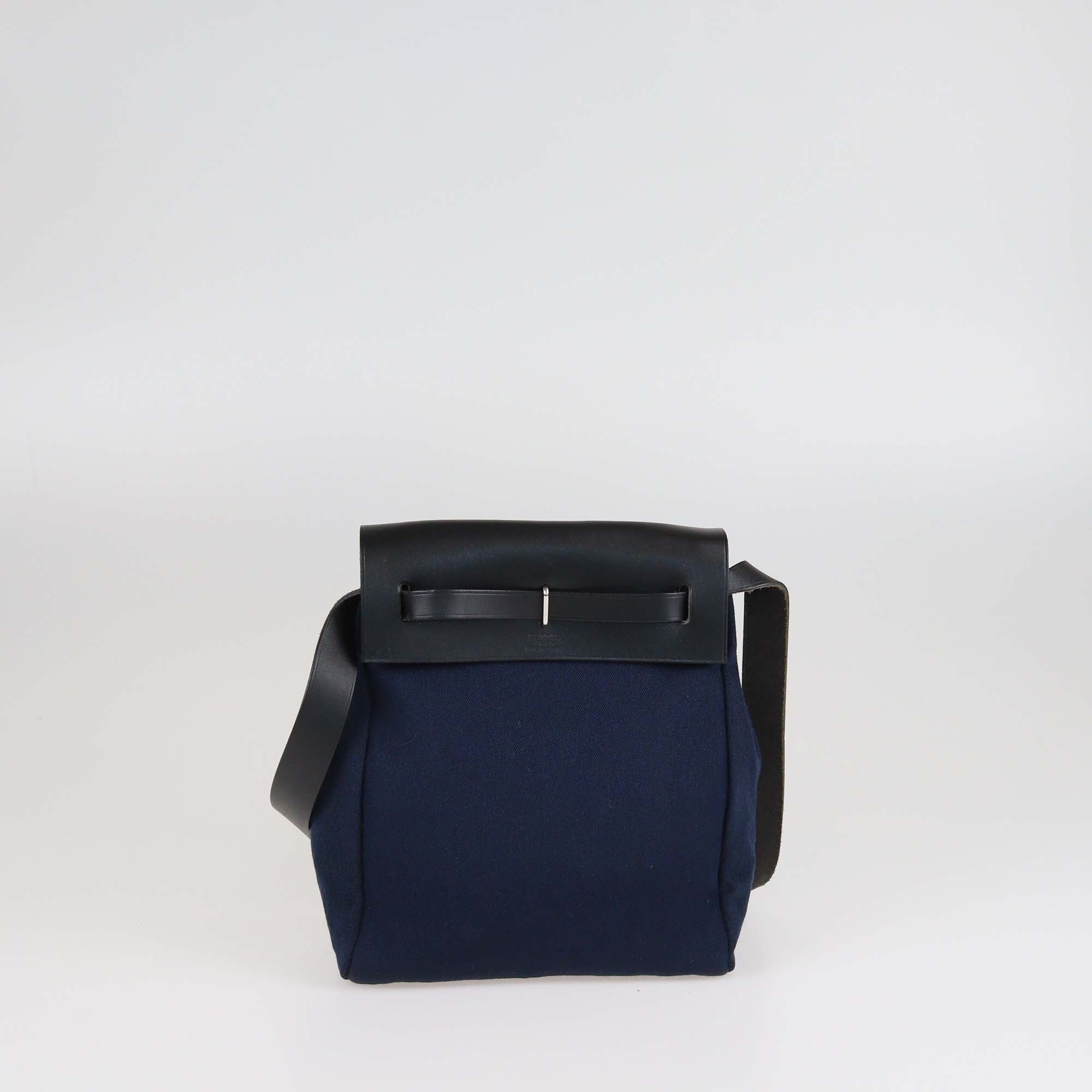 Hermes Navy Blue Toile Herbag TPM