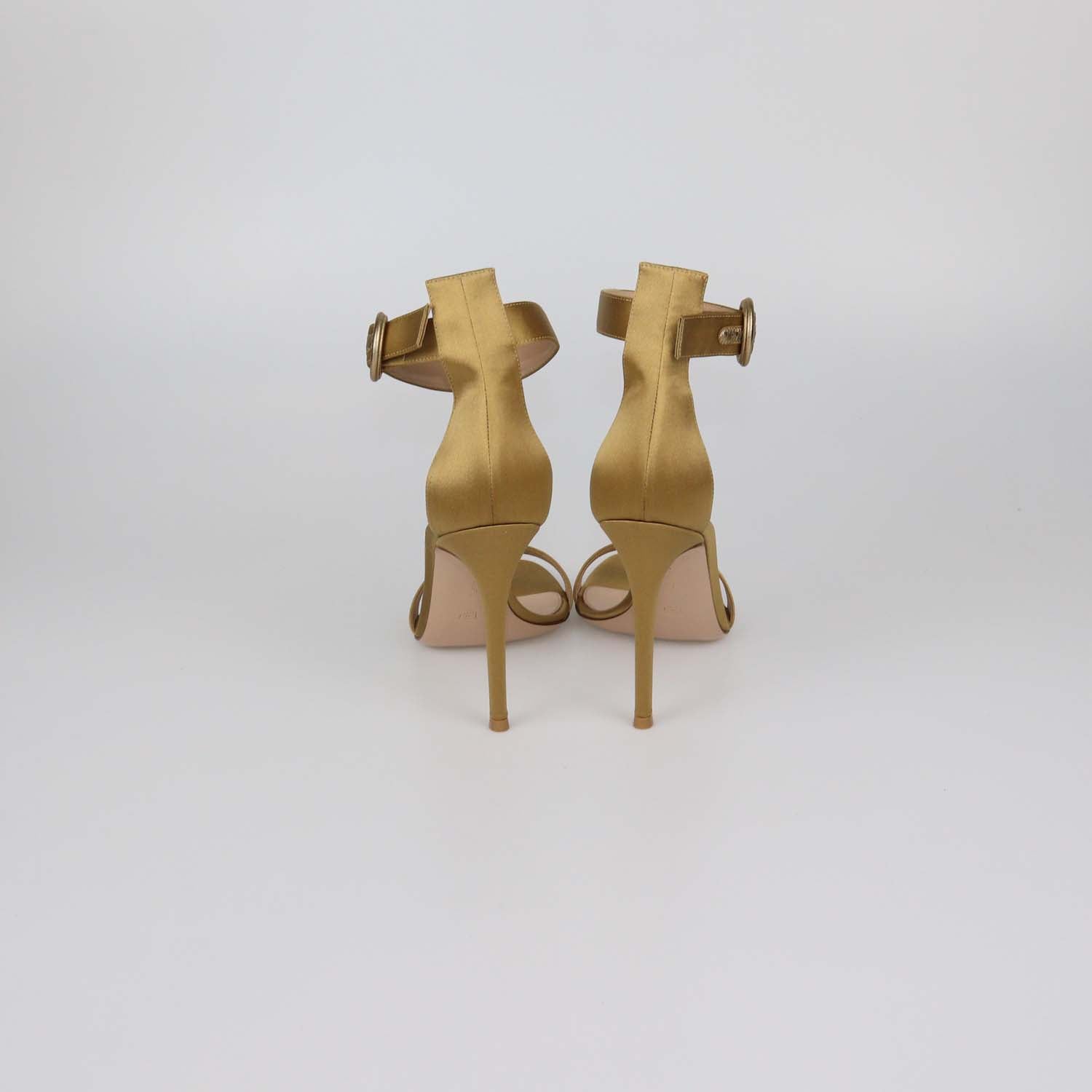 Gianvito Rossi Gold Satin Ankle Strap Open Toe Sandals
