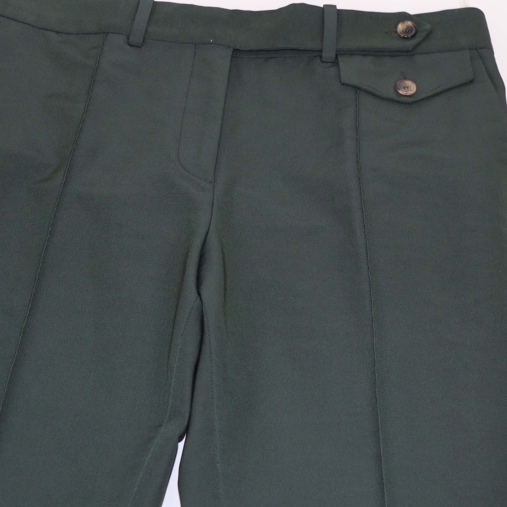 Celine Khaki Green Cotton Blended Front Pocket Trousers
