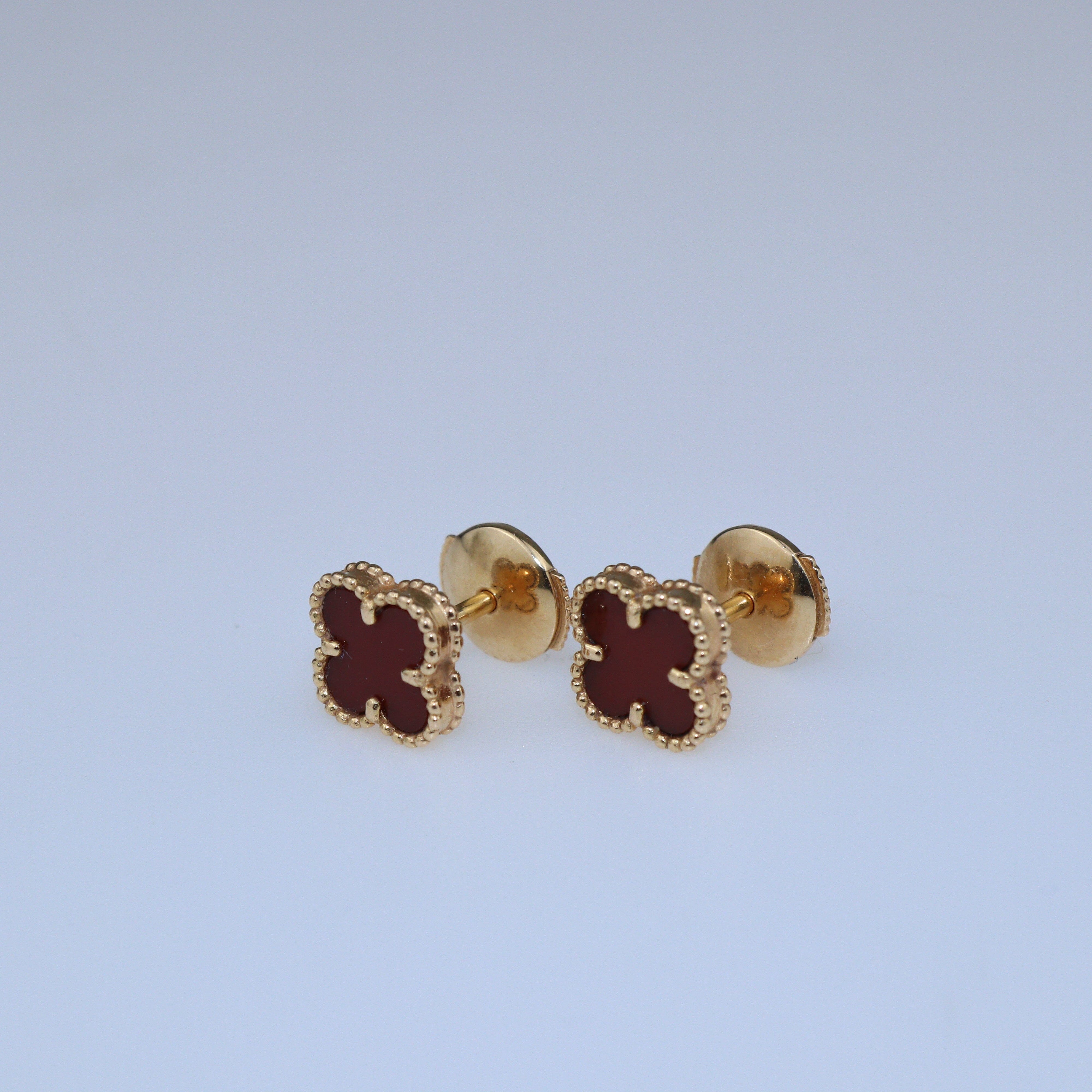 Van Cleef & Arpels Sweet Alhambra 18K Rose Gold Carnelian Stud Earrings Accessories Van Cleef & Arpels 