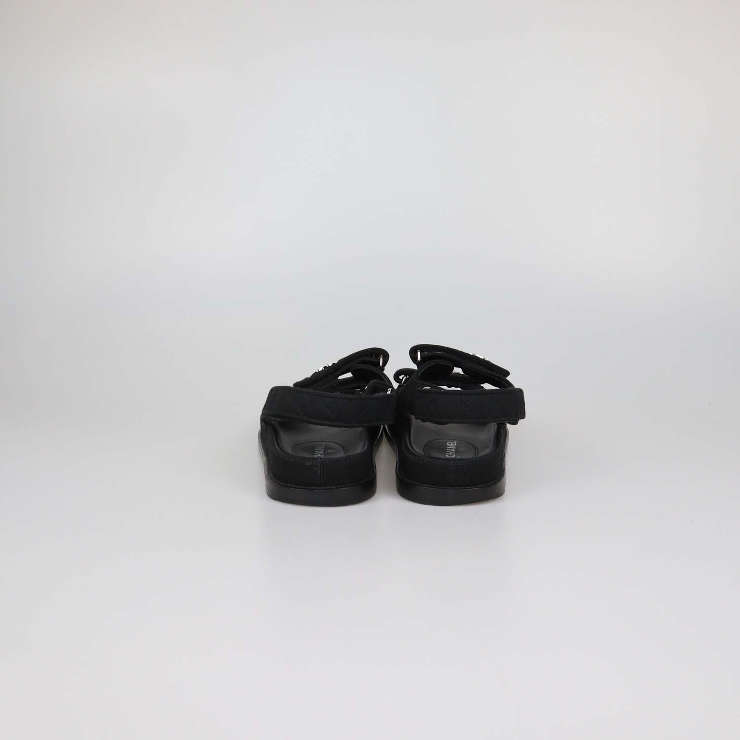 Chanel Black Quilted Fabric Crystal CC Dad Sandals