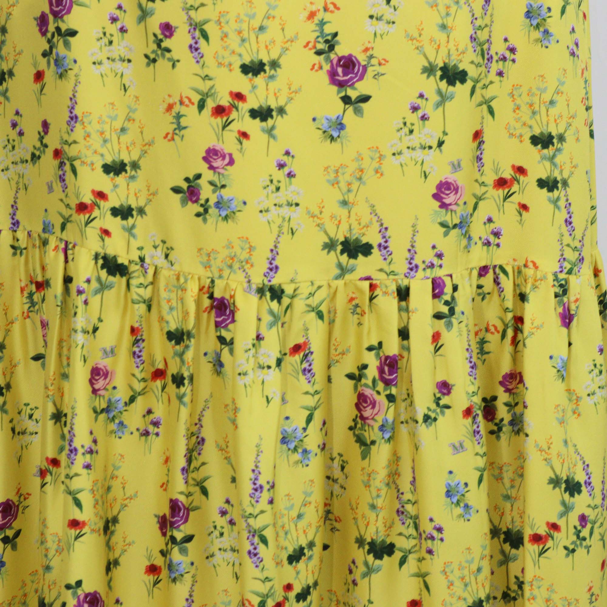 Max Mara Yellow Silk Floral Print Elisir Maxi Skirt