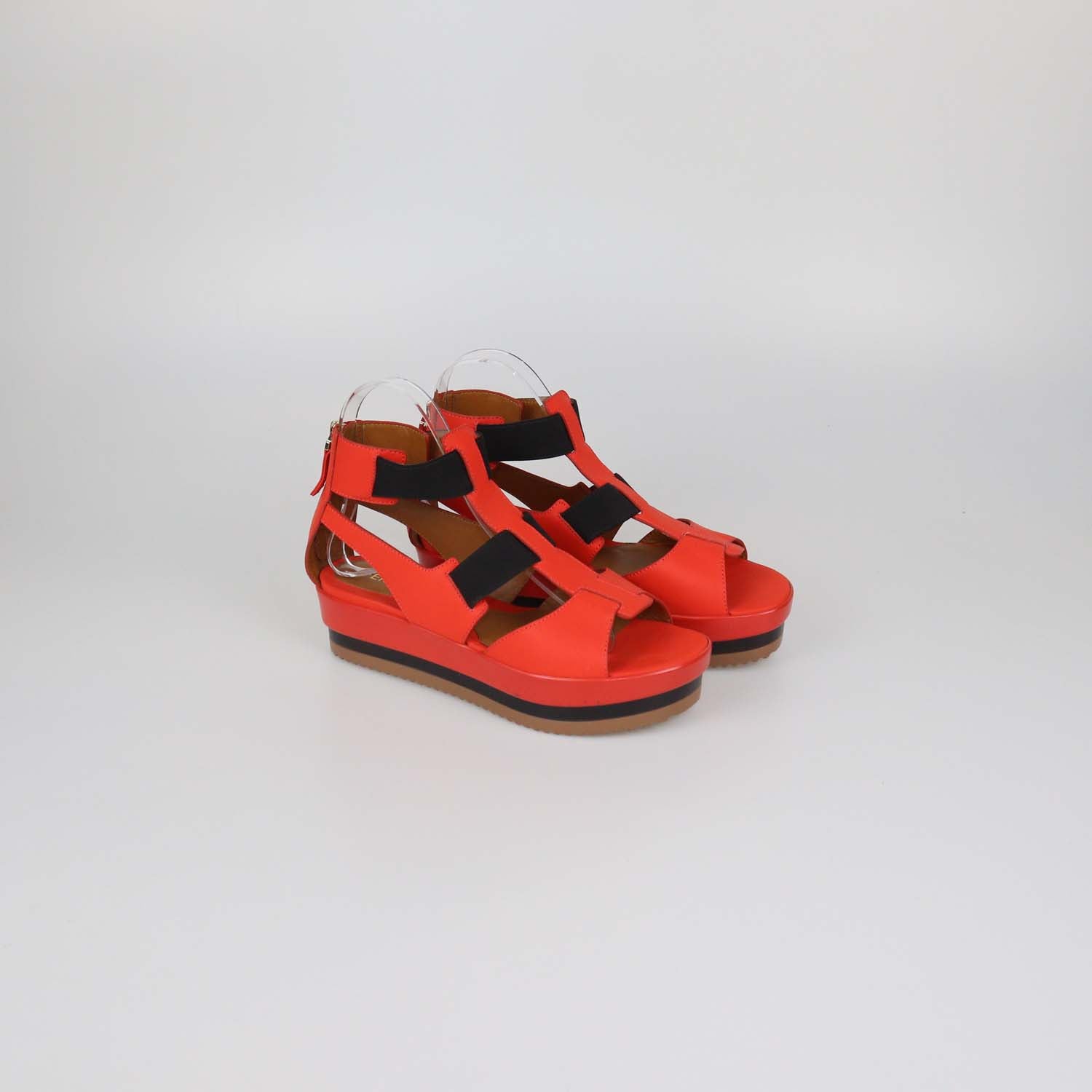 Fendi Red Leather Elastic Strap Platform Sandals