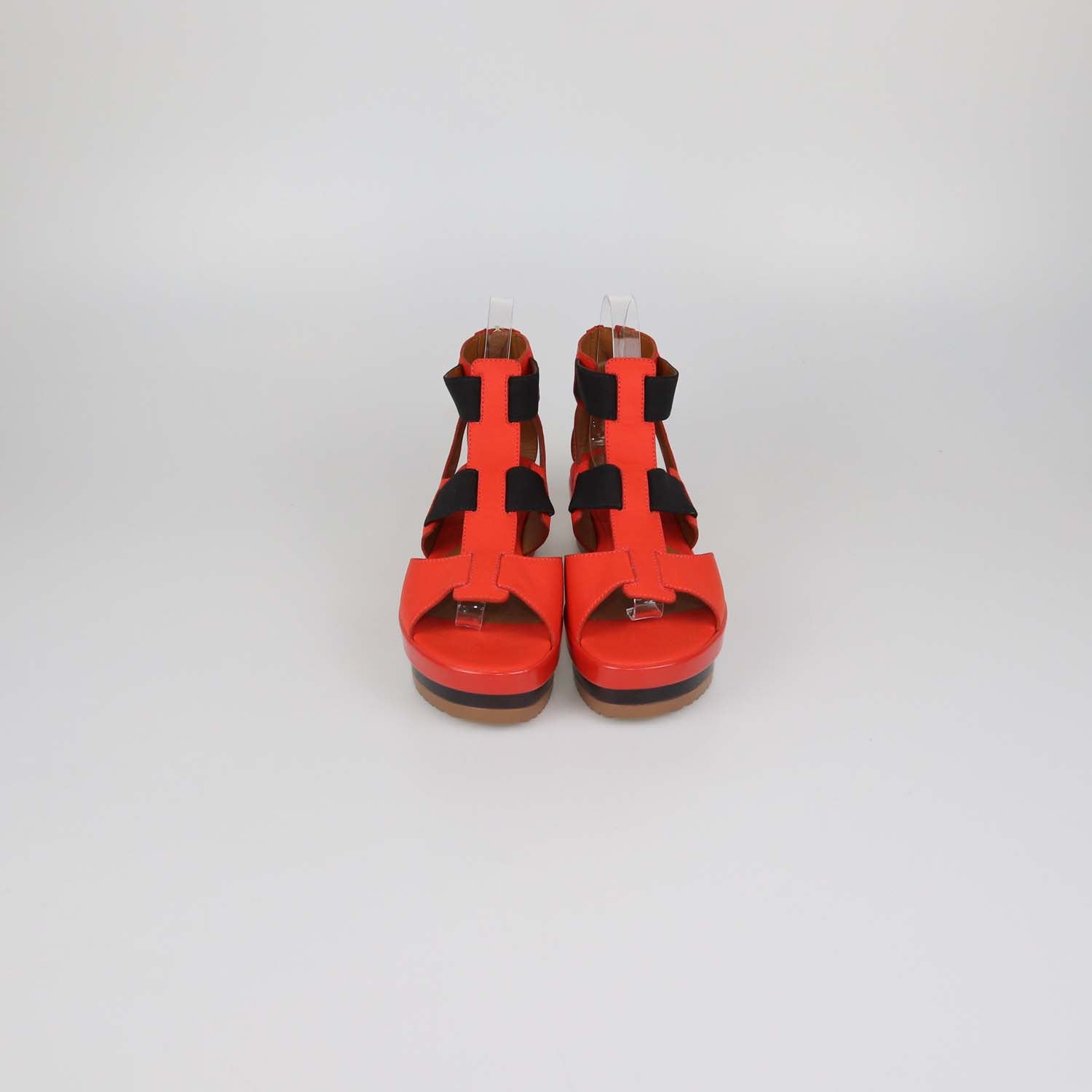 Fendi Red Leather Elastic Strap Platform Sandals