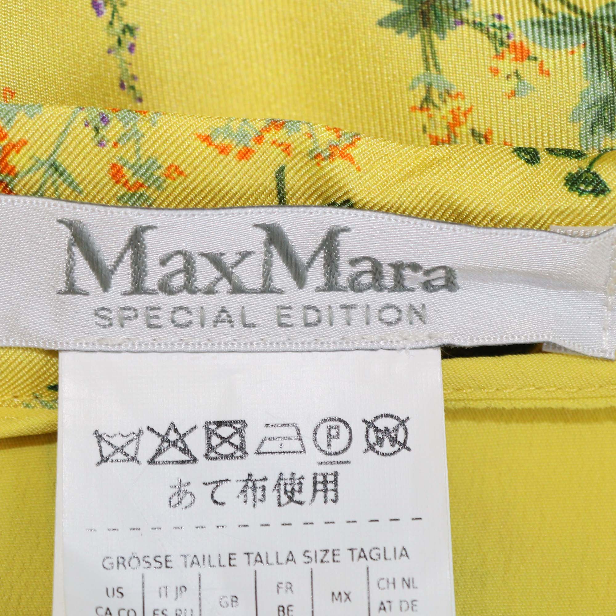 Max Mara Yellow Silk Floral Print Elisir Maxi Skirt