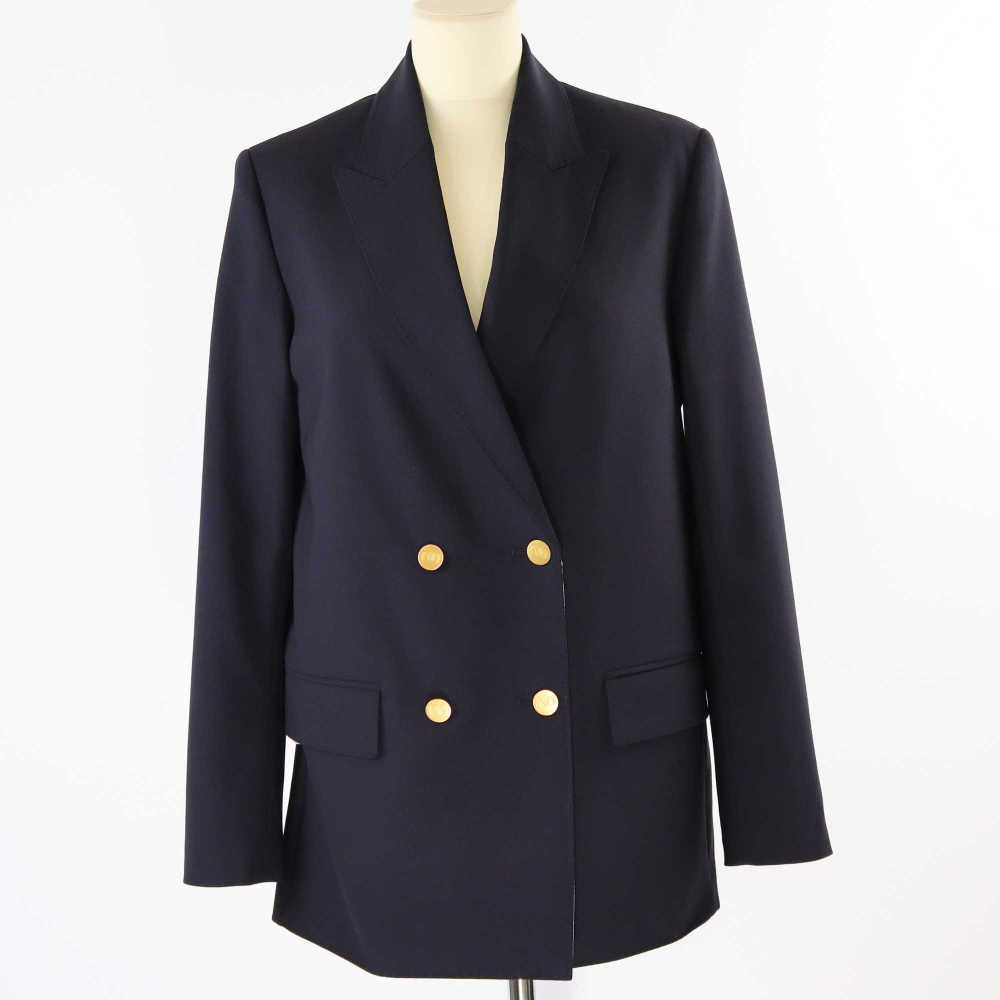 Valentino Dark/Blue Printed Inner Double Breasted Blazer Clothing Valentino