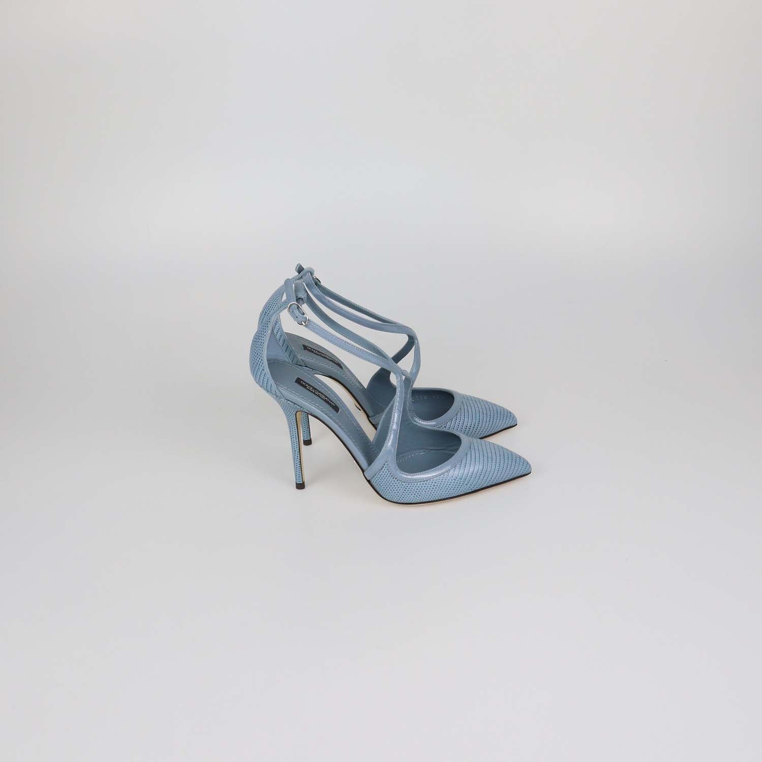 Dolce & Gabbana Blue Lizard Embossed Leather Ankle Strap Pumps