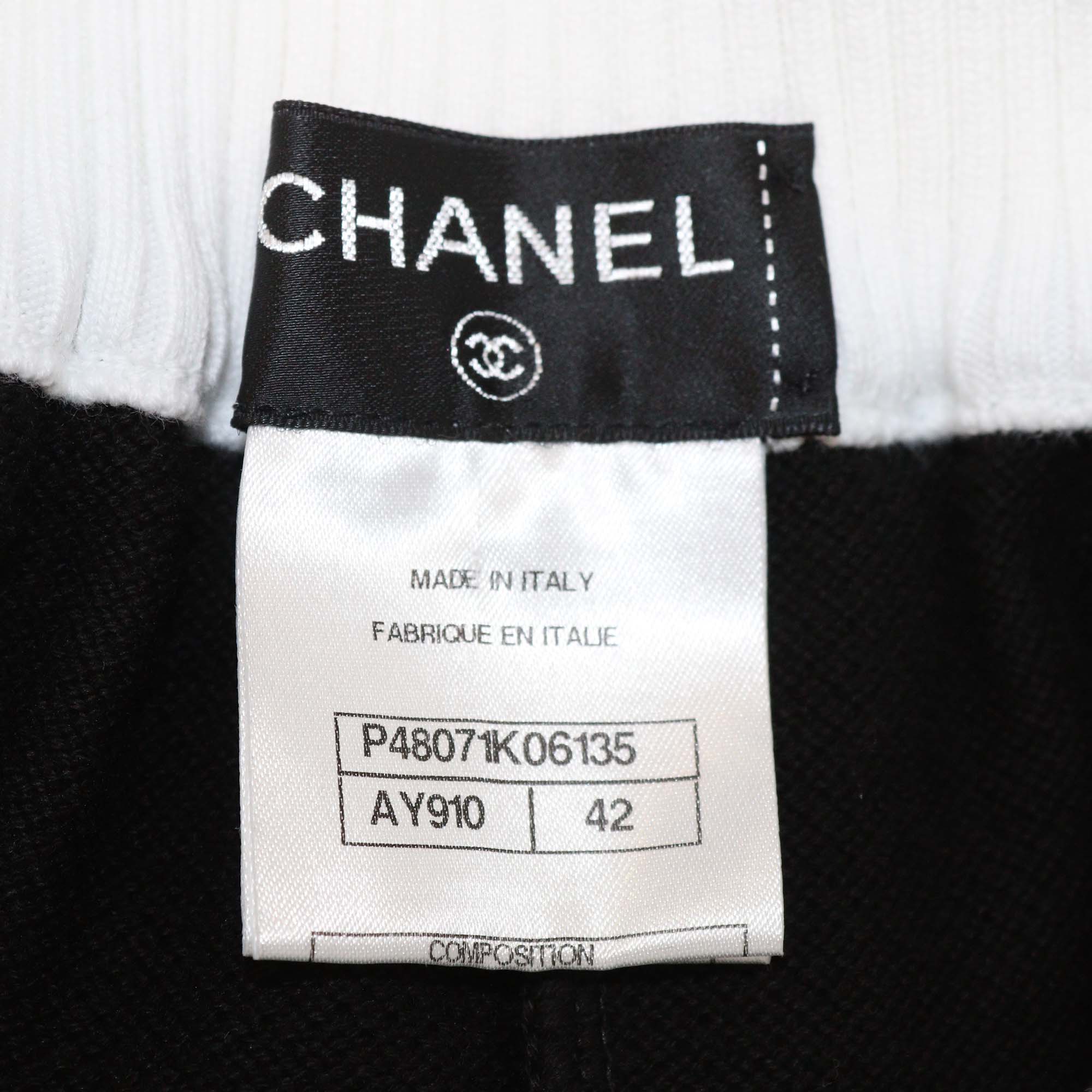 Chanel Black Knit Contrast Rib Knit Trim Detailed Joggers