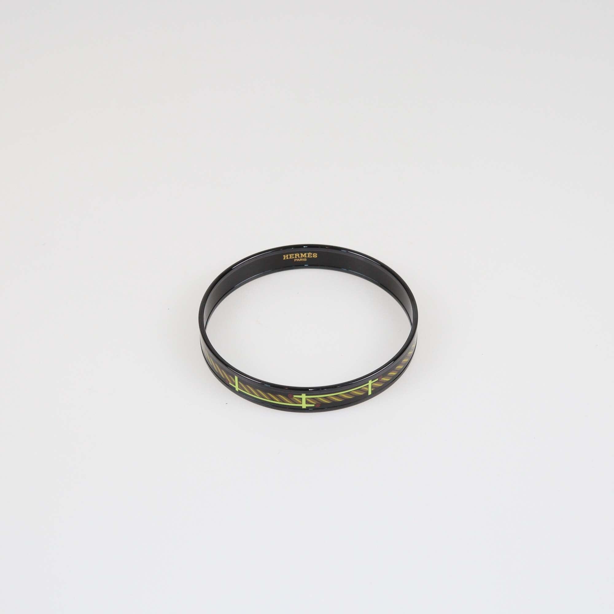 Hermes Black Quadrige Print PVD Narrow Bracelet Womens Hermes
