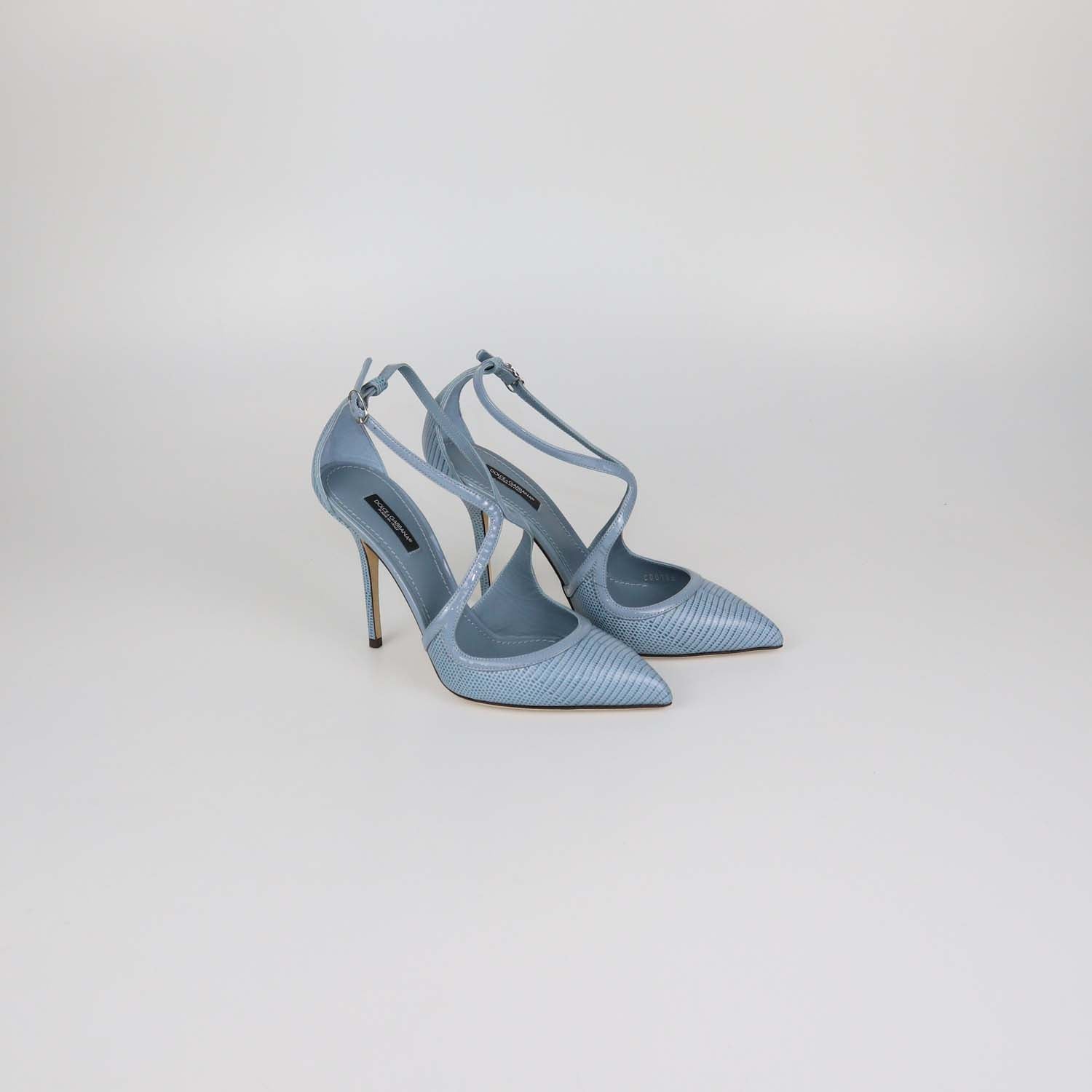 Dolce & Gabbana Blue Lizard Embossed Leather Ankle Strap Pumps