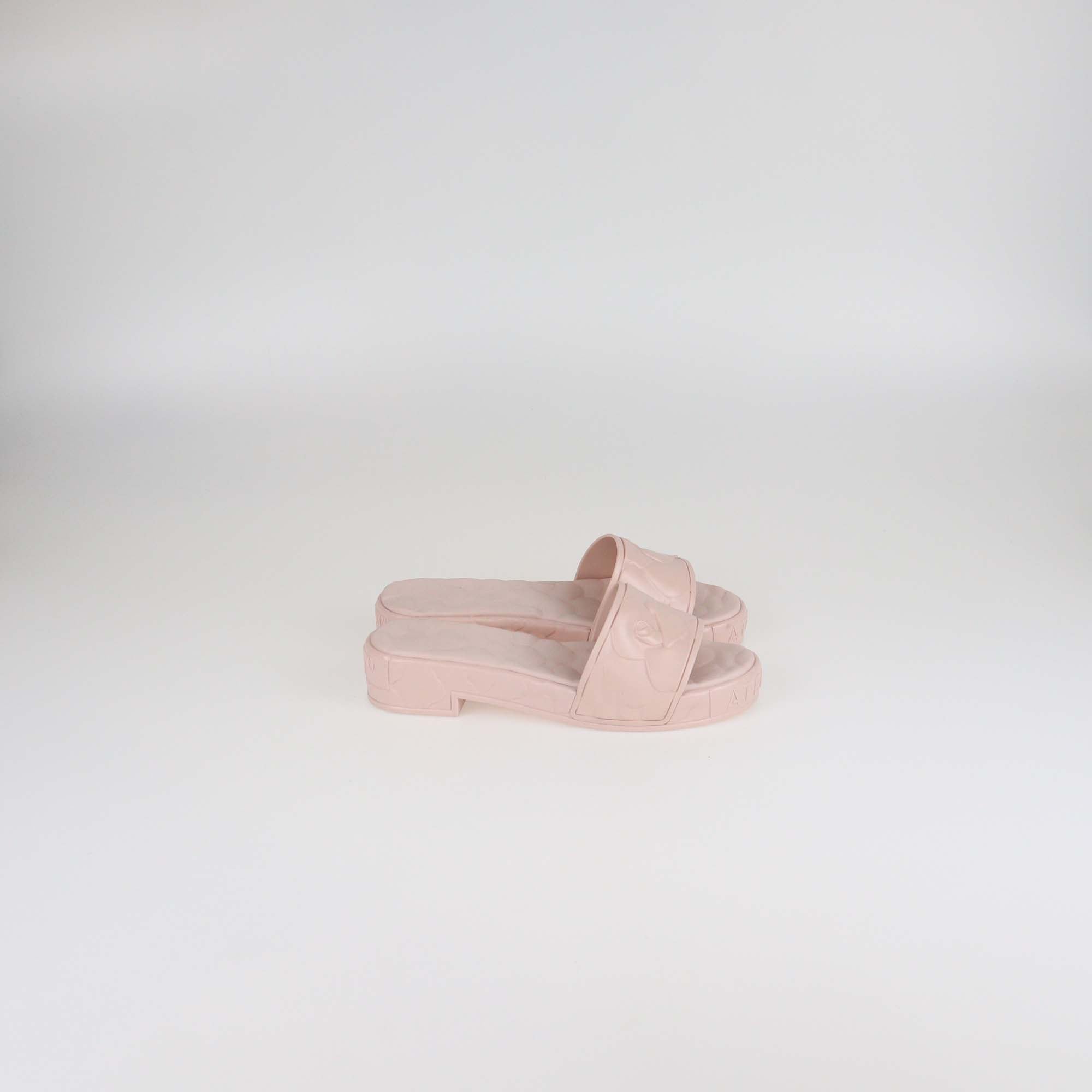 Valentino Pink Rubber Rose Atelier Slide Sandals