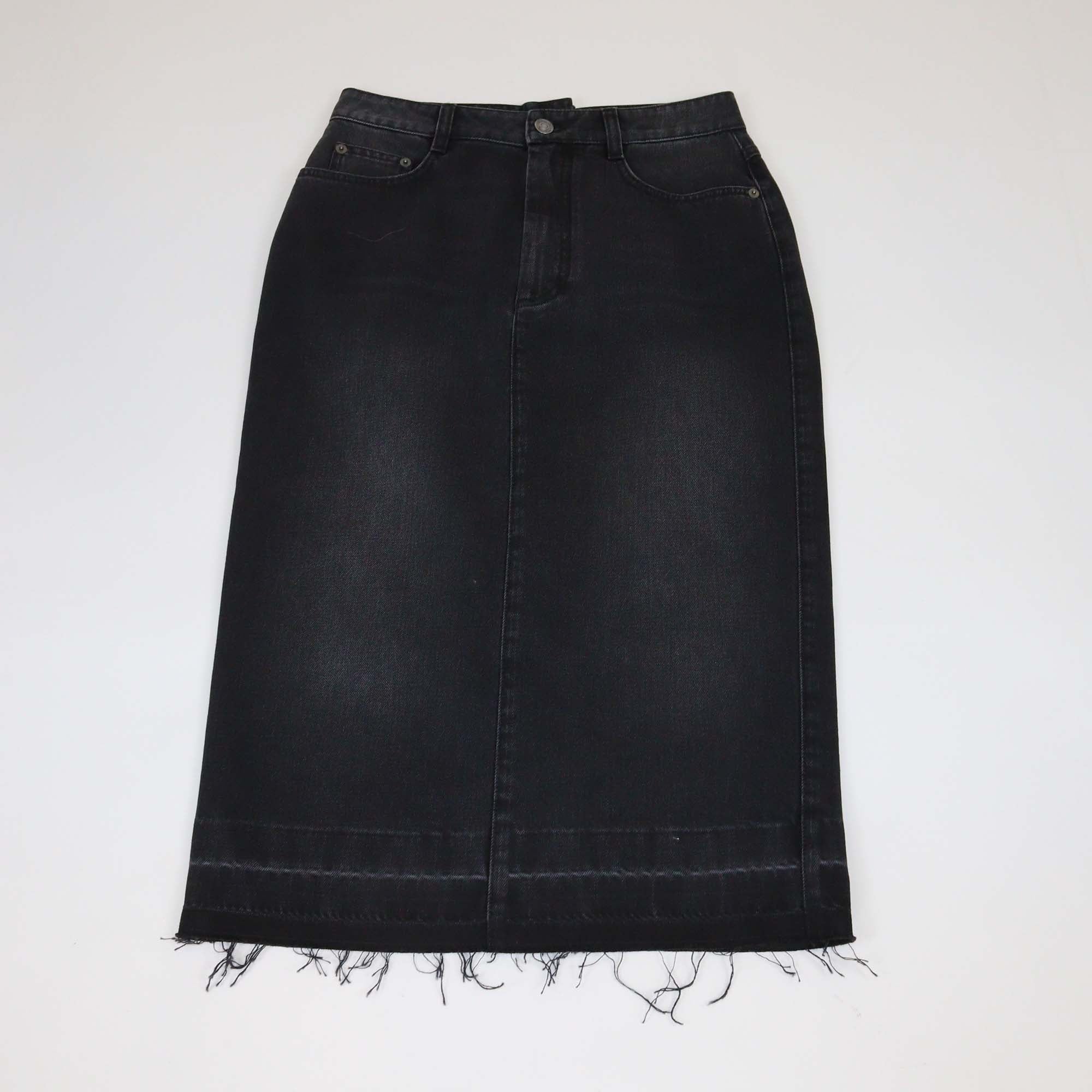 Givenchy Black Denim Distressed Hem Fitted Skirt