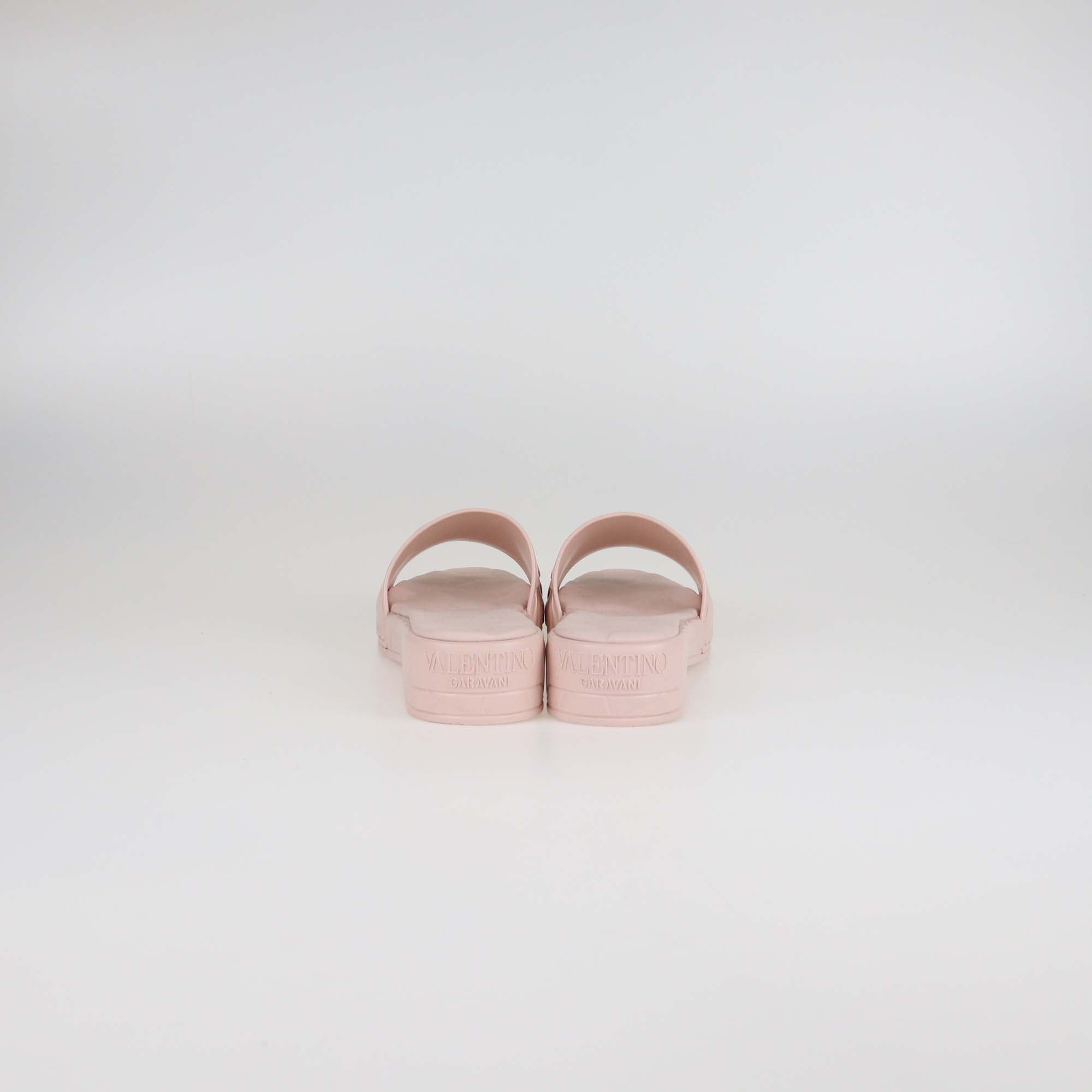 Valentino Pink Rubber Rose Atelier Slide Sandals