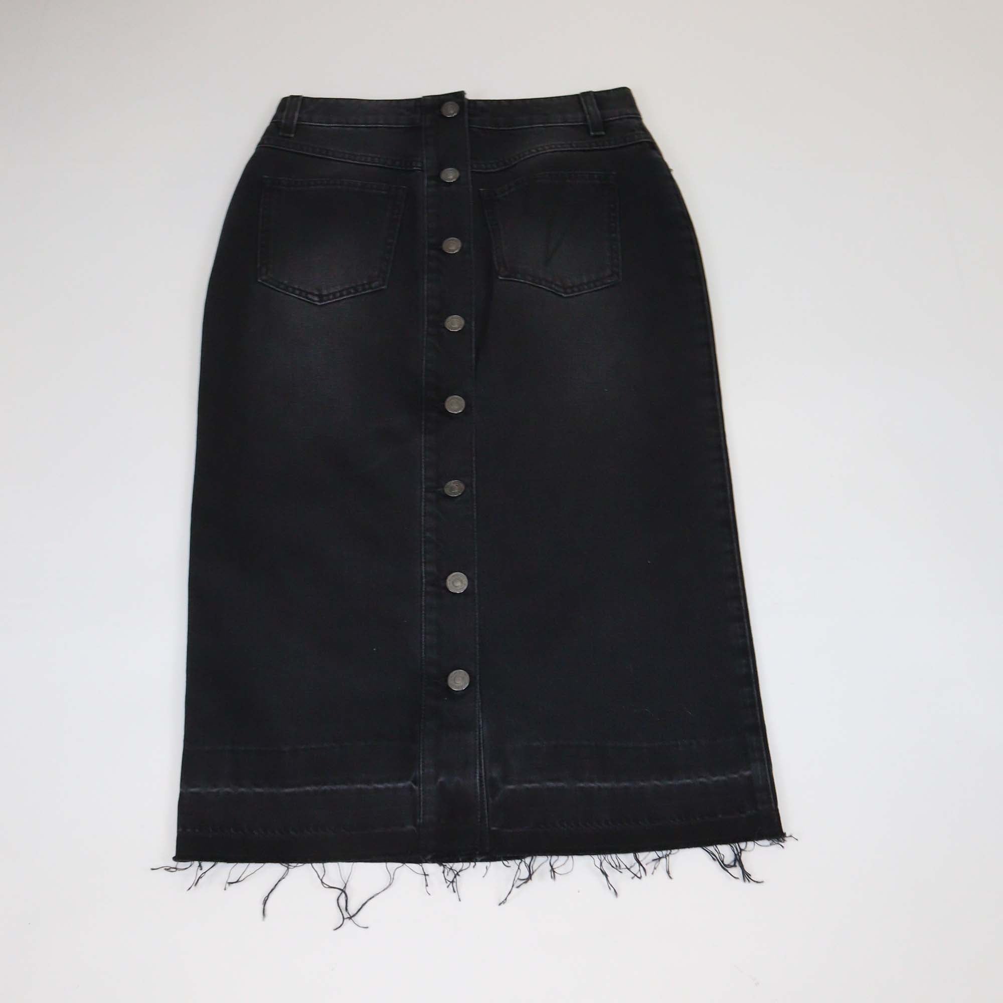 Givenchy Black Denim Distressed Hem Fitted Skirt
