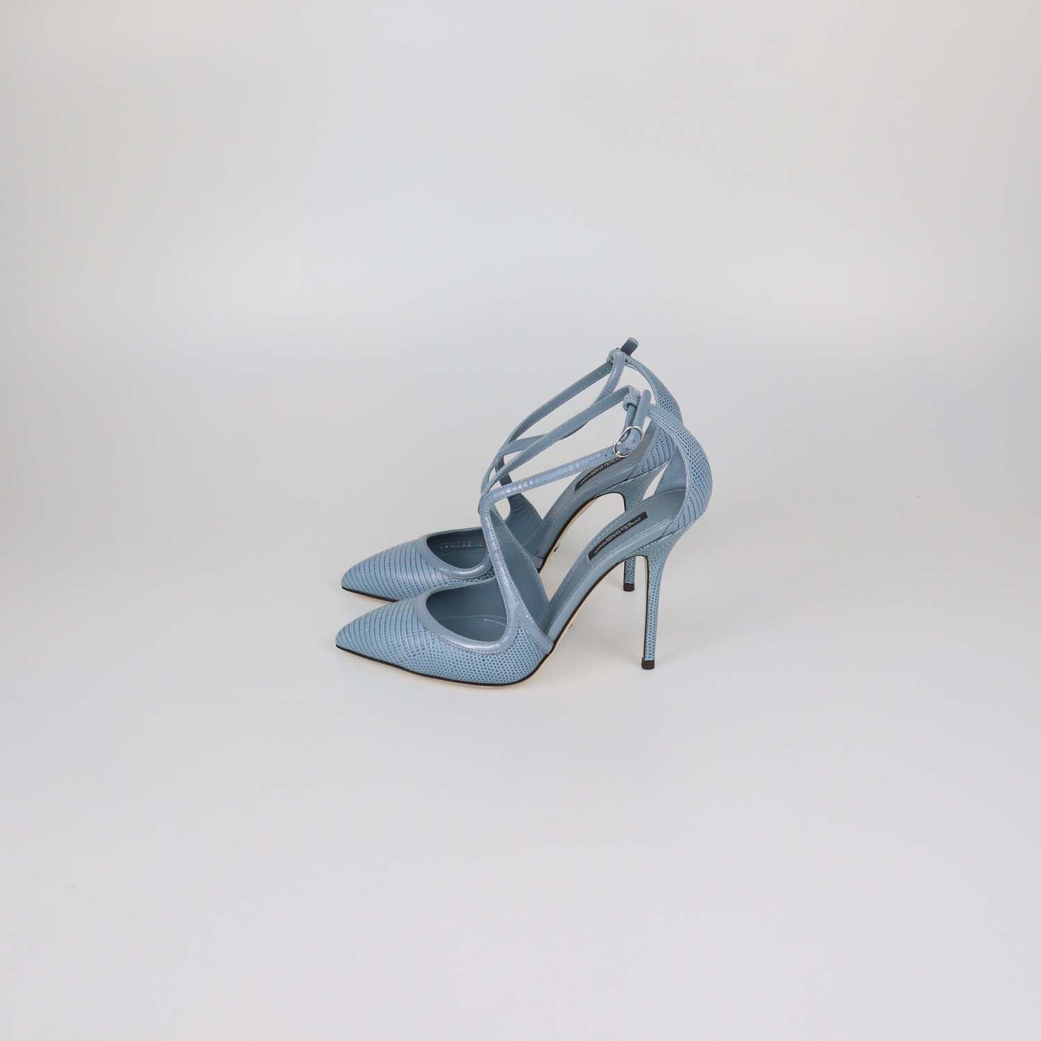 Dolce & Gabbana Blue Lizard Embossed Leather Ankle Strap Pumps