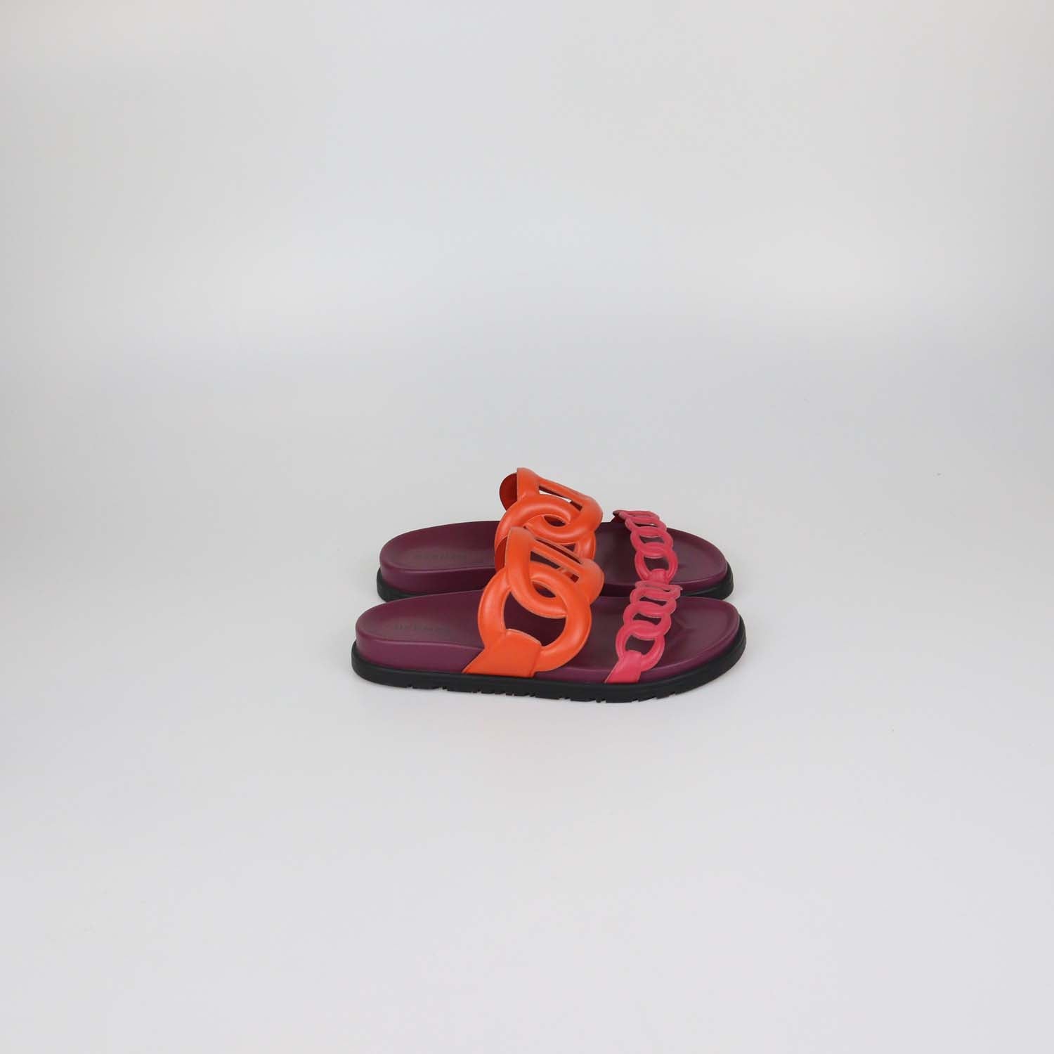 Hermes Orange/Pink Leather Extra Sandals