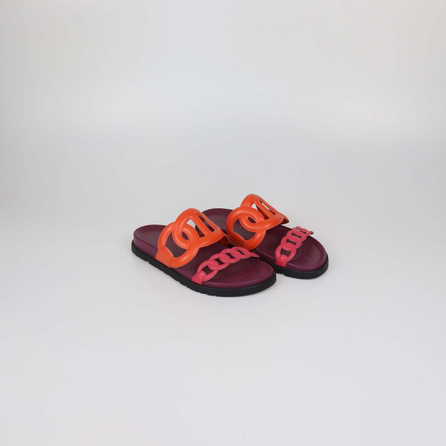 Hermes Orange/Pink Leather Extra Sandals