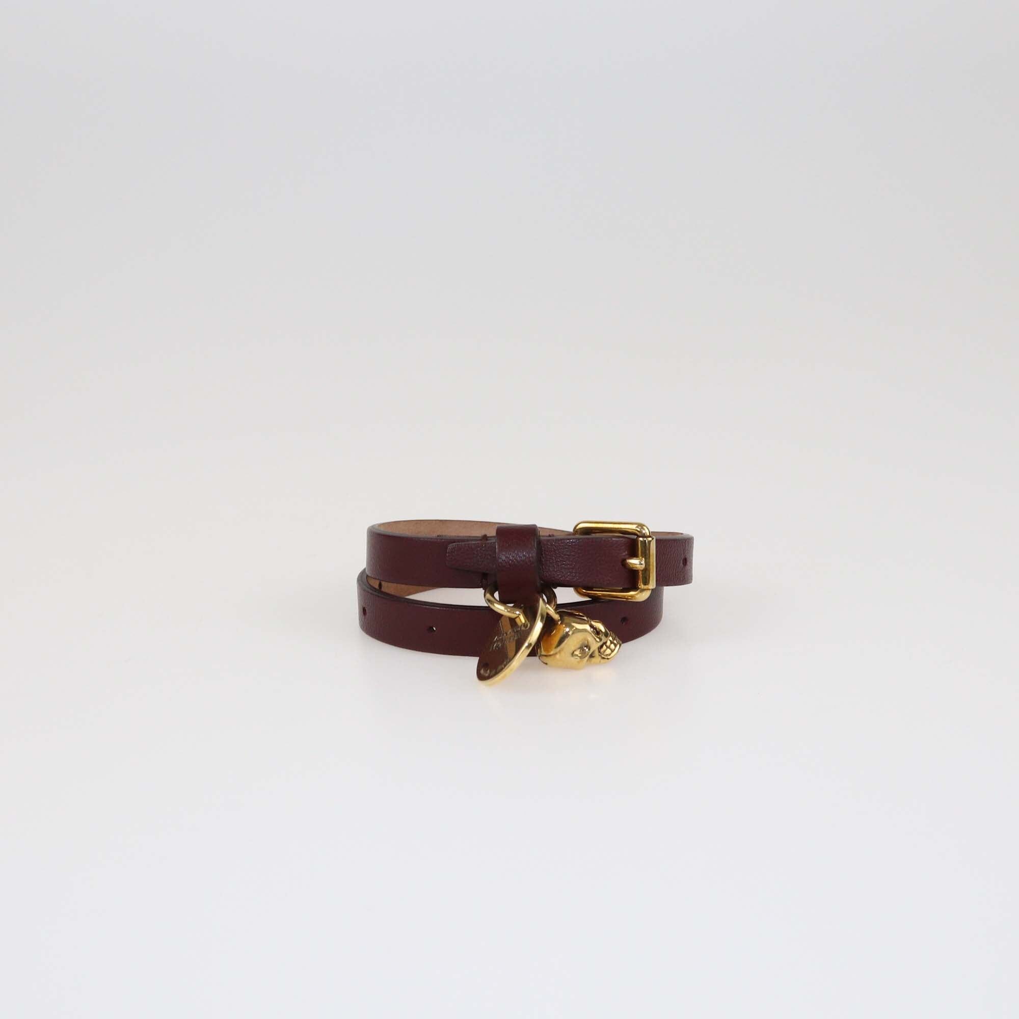 Alexander McQueen Burgundy Skull Charm Double Wrap Bracelet Womens Alexander McQueen