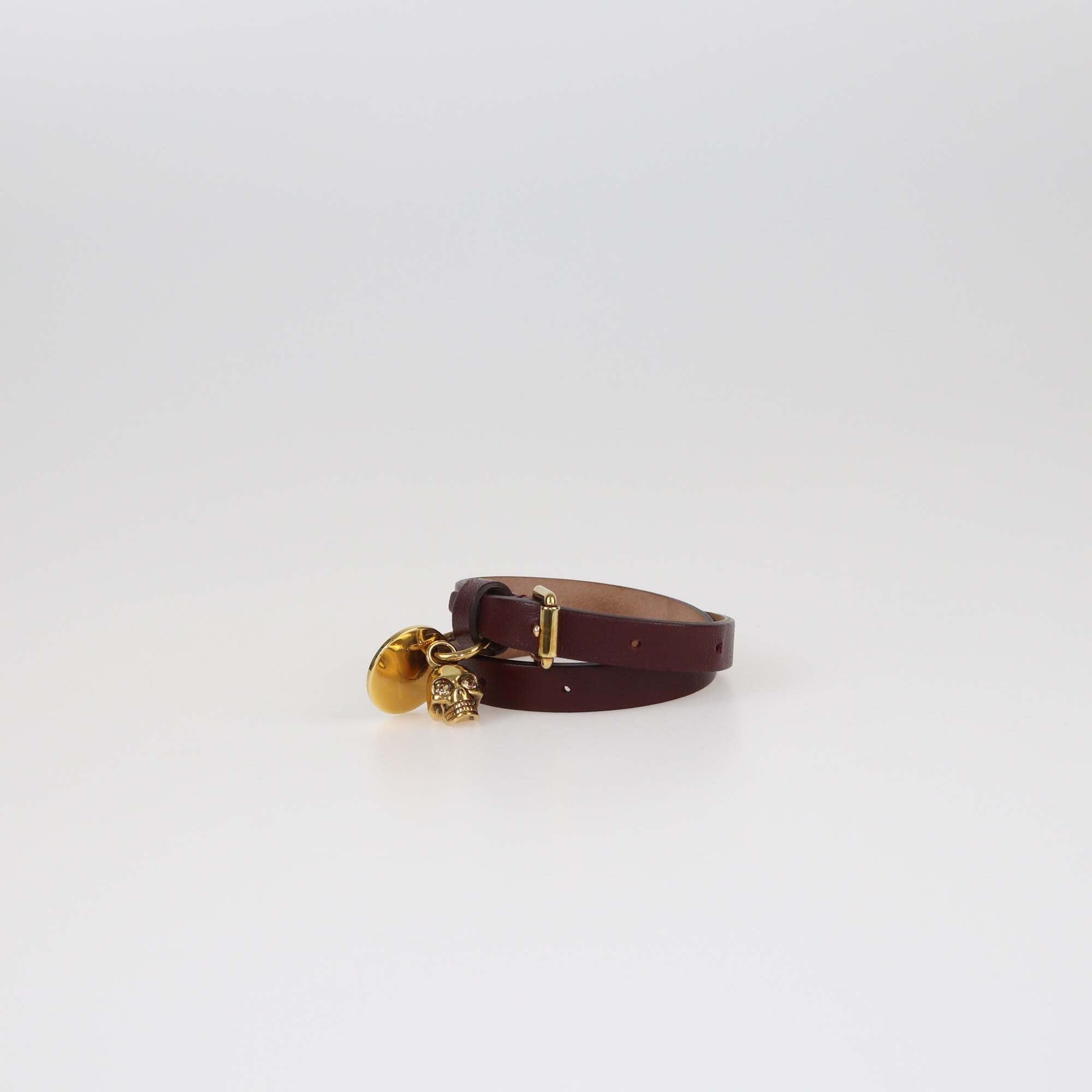 Alexander McQueen Burgundy Skull Charm Double Wrap Bracelet Womens Alexander McQueen