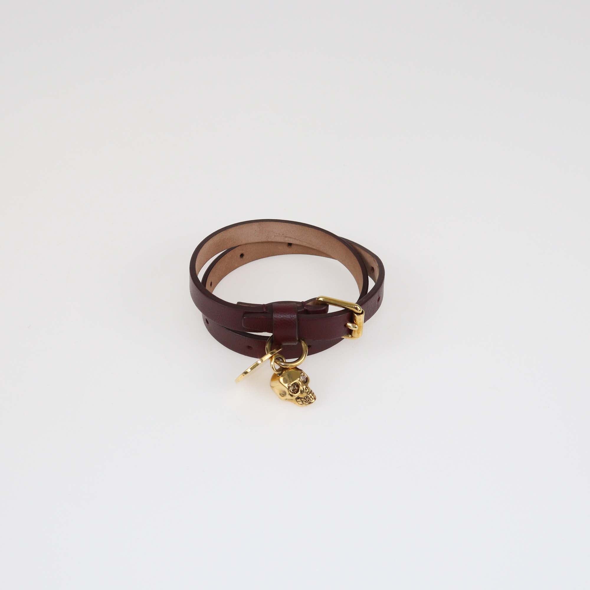 Alexander McQueen Burgundy Skull Charm Double Wrap Bracelet Womens Alexander McQueen