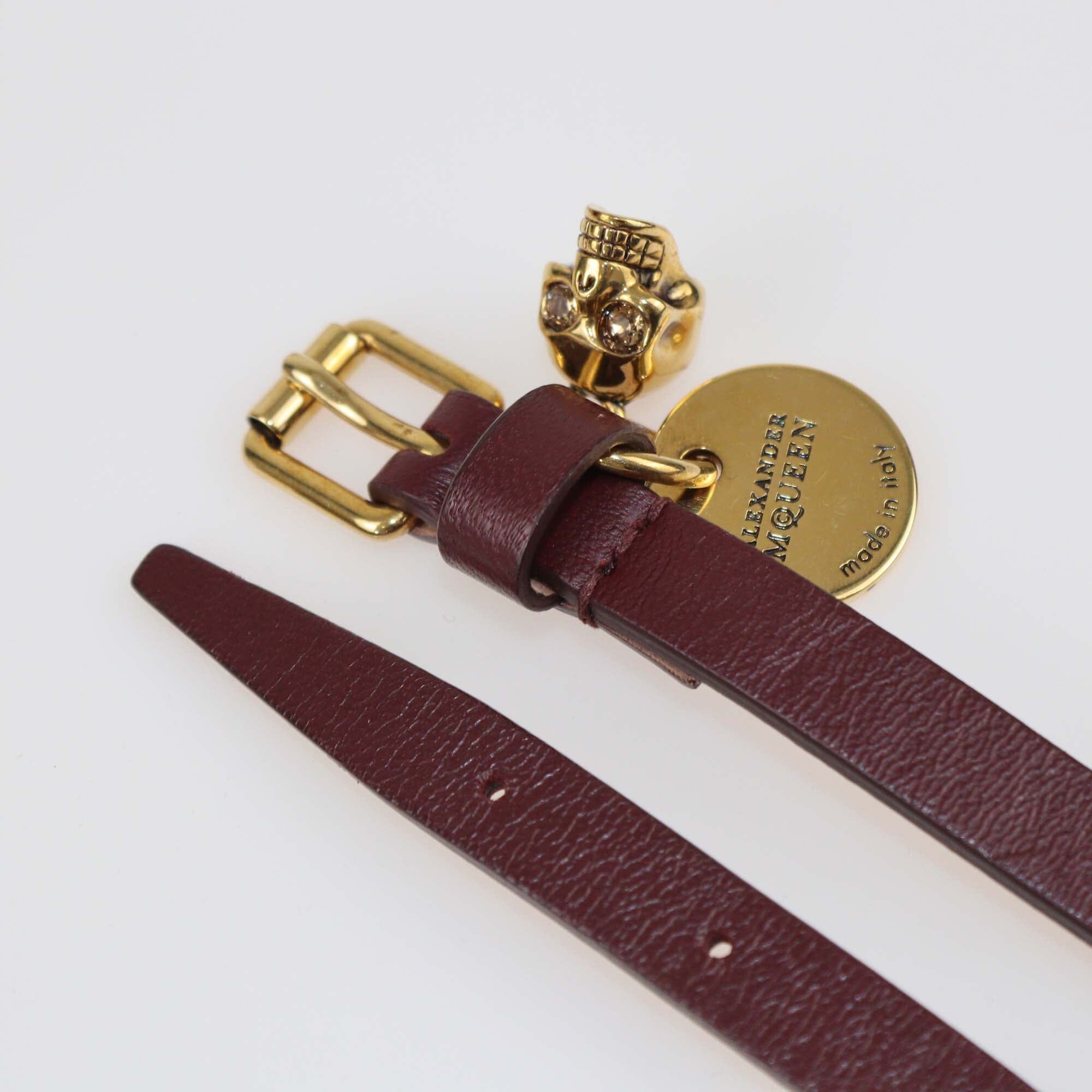 Alexander McQueen Burgundy Skull Charm Double Wrap Bracelet Womens Alexander McQueen