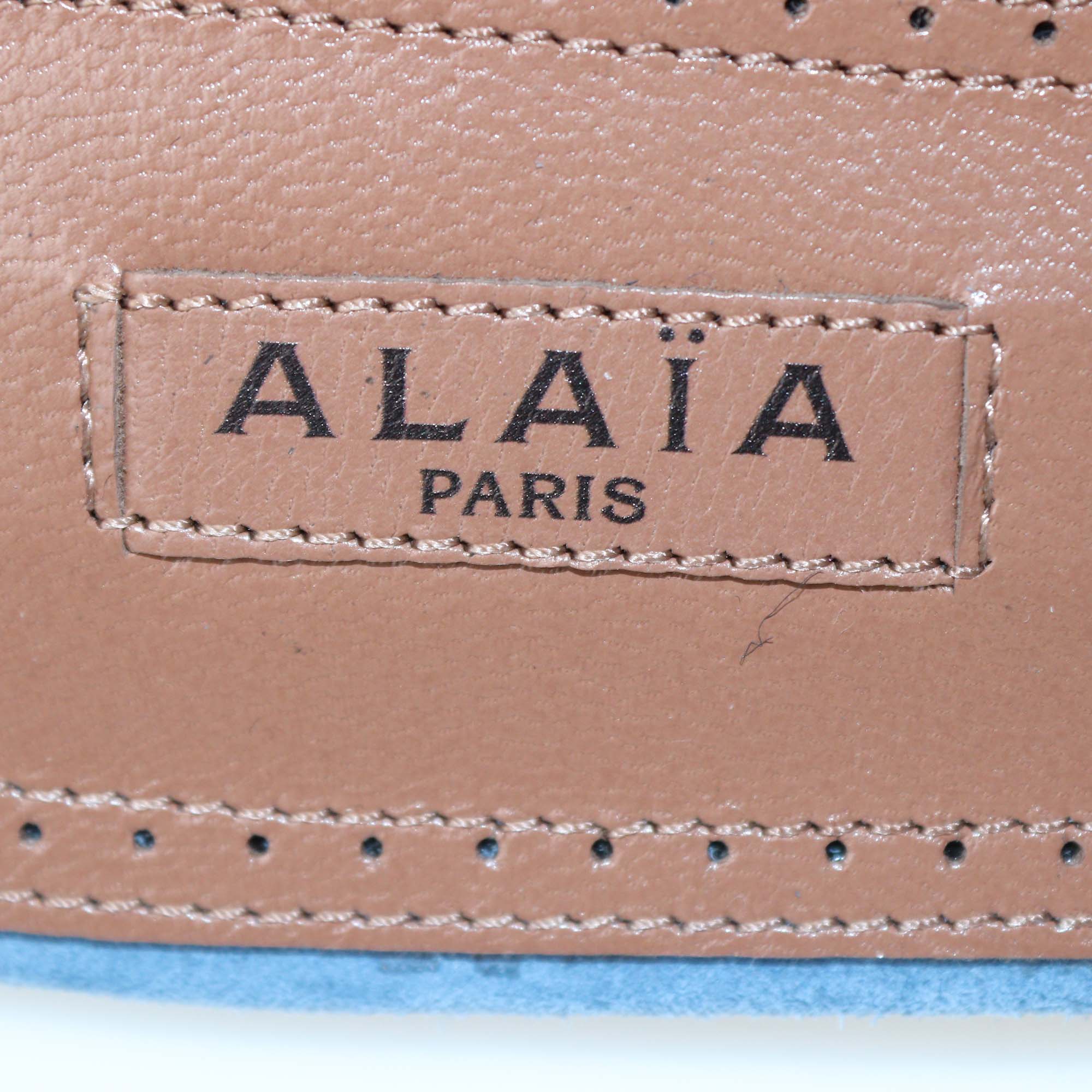 Alaia Blue Denim Laser Cut Suede Vienne Mules Flat