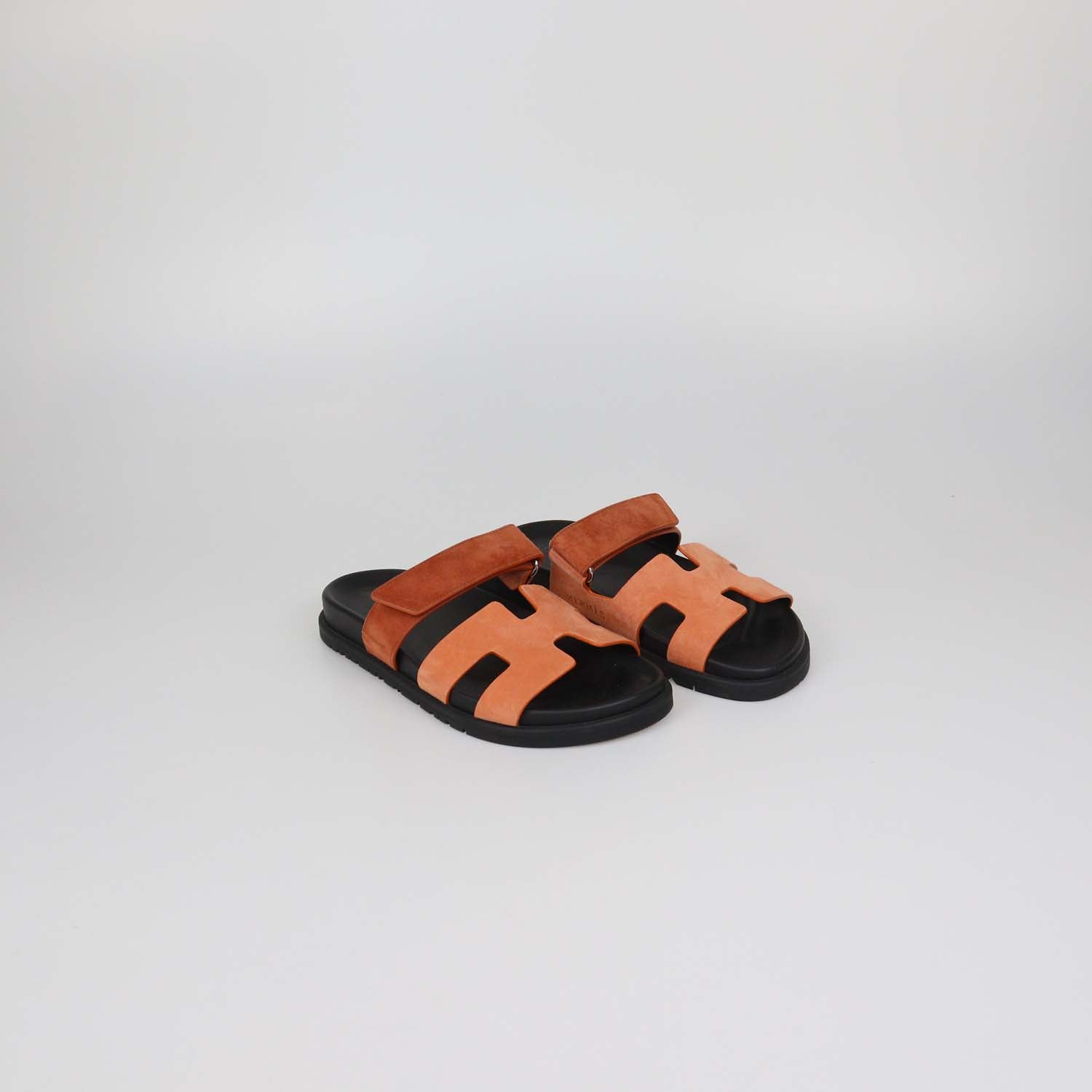 Hermes Orange/Brown Suede Chypre Sandals
