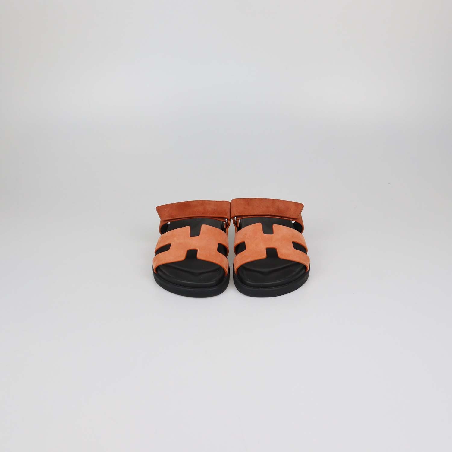 Hermes Orange/Brown Suede Chypre Sandals