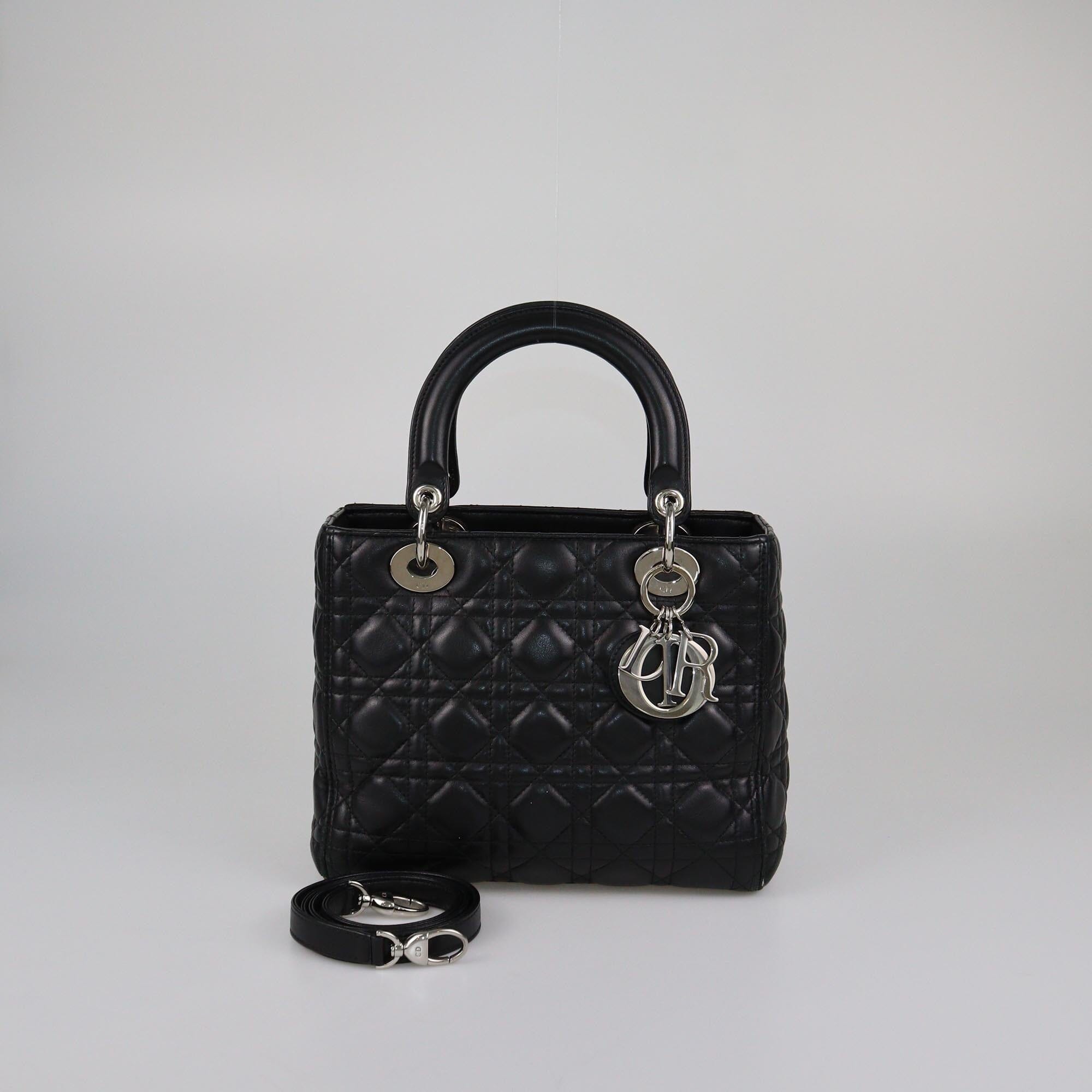 Christian Dior Black Cannage Medium Lady Dior Tote Womens Christian Dior