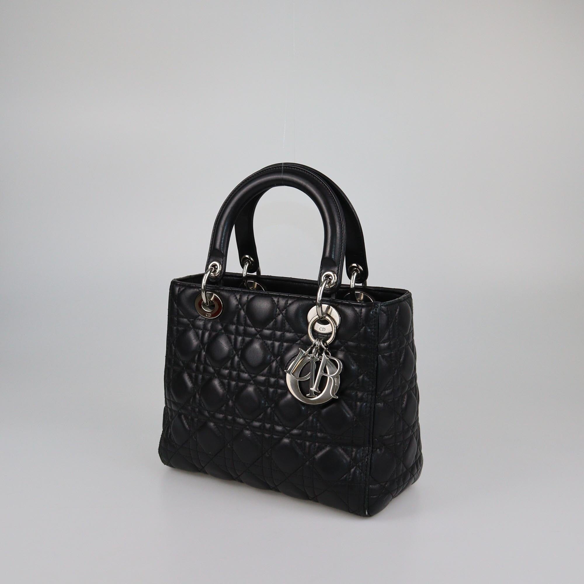 Christian Dior Black Cannage Medium Lady Dior Tote Womens Christian Dior