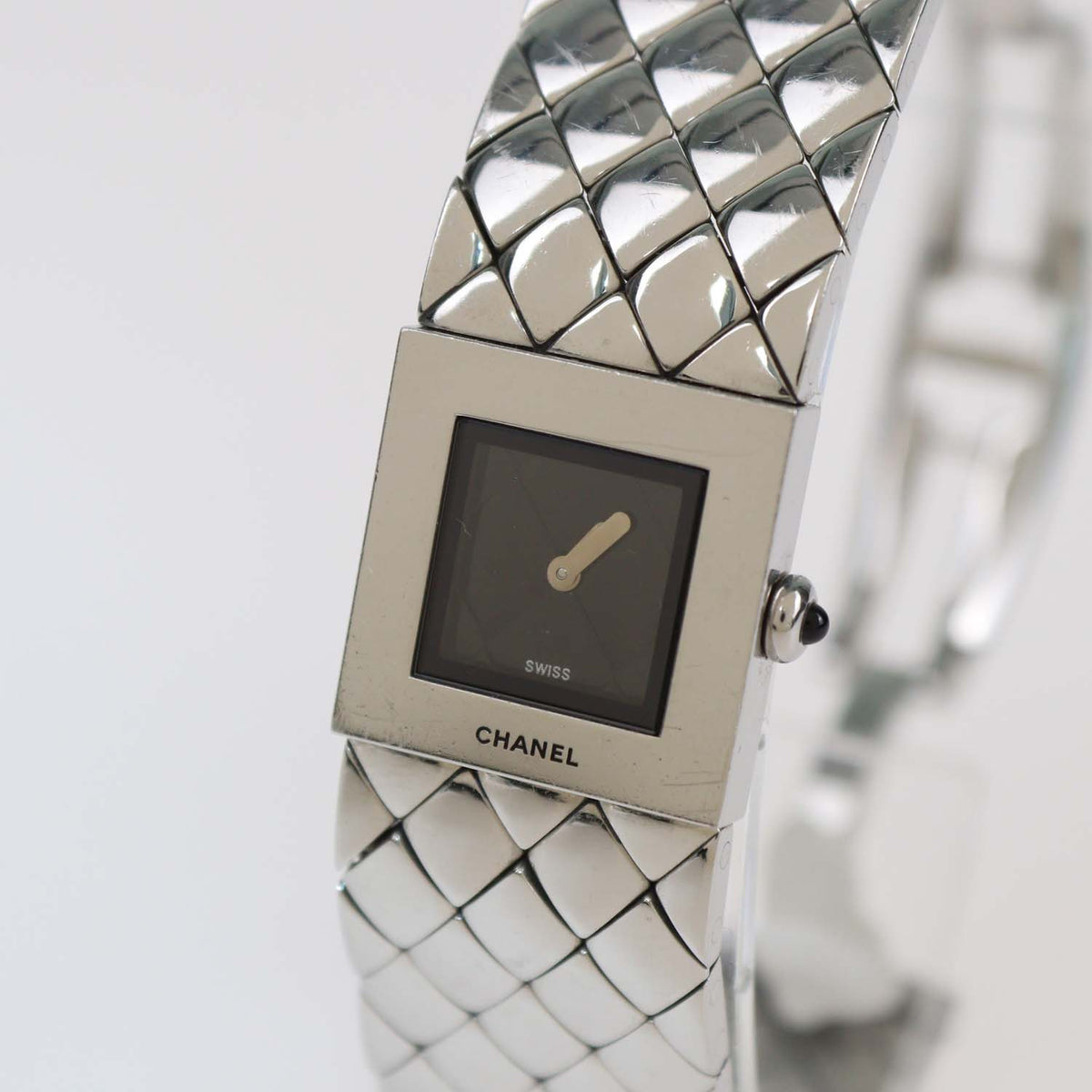 Chanel Black Dial Stainless Steel Quilted Mademoiselle Watch 19 mm