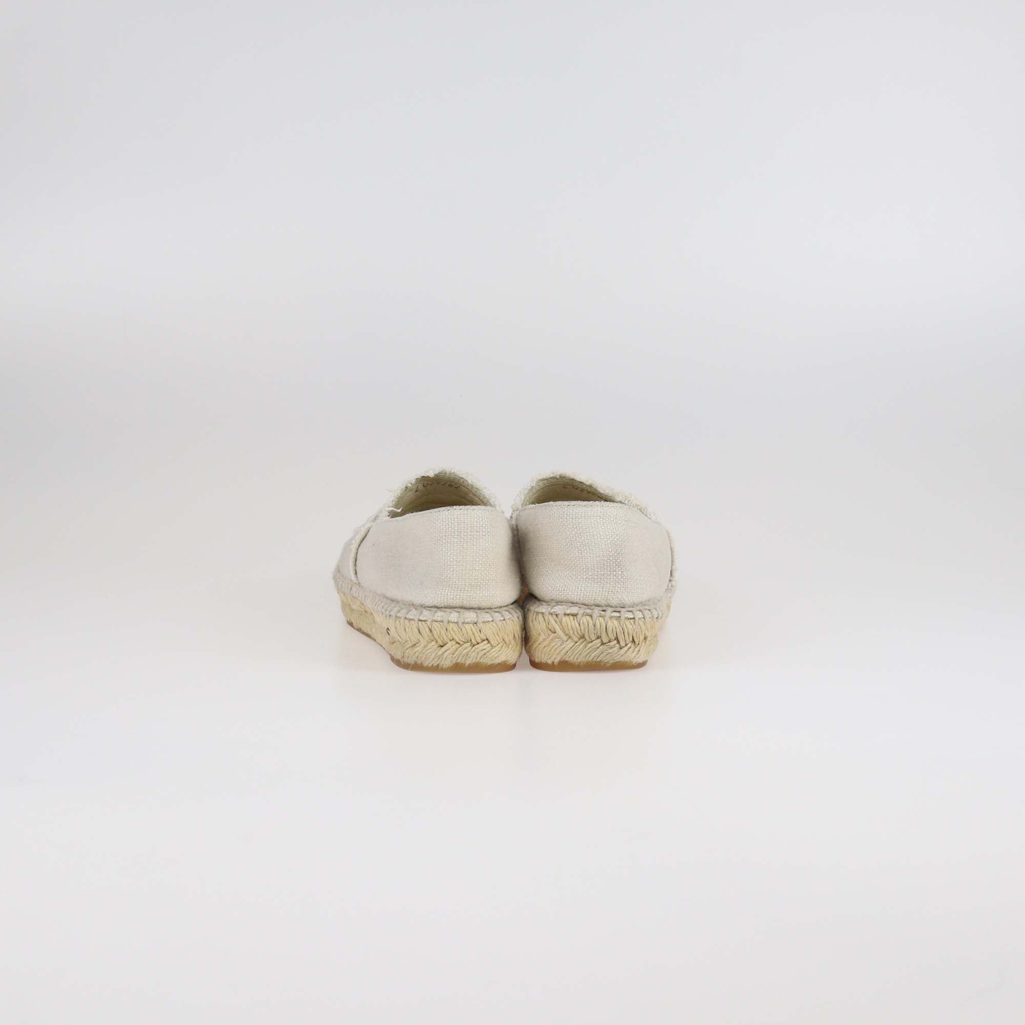 Chanel Off White/Black Canvas Espadrille CC Cap Toe Flats