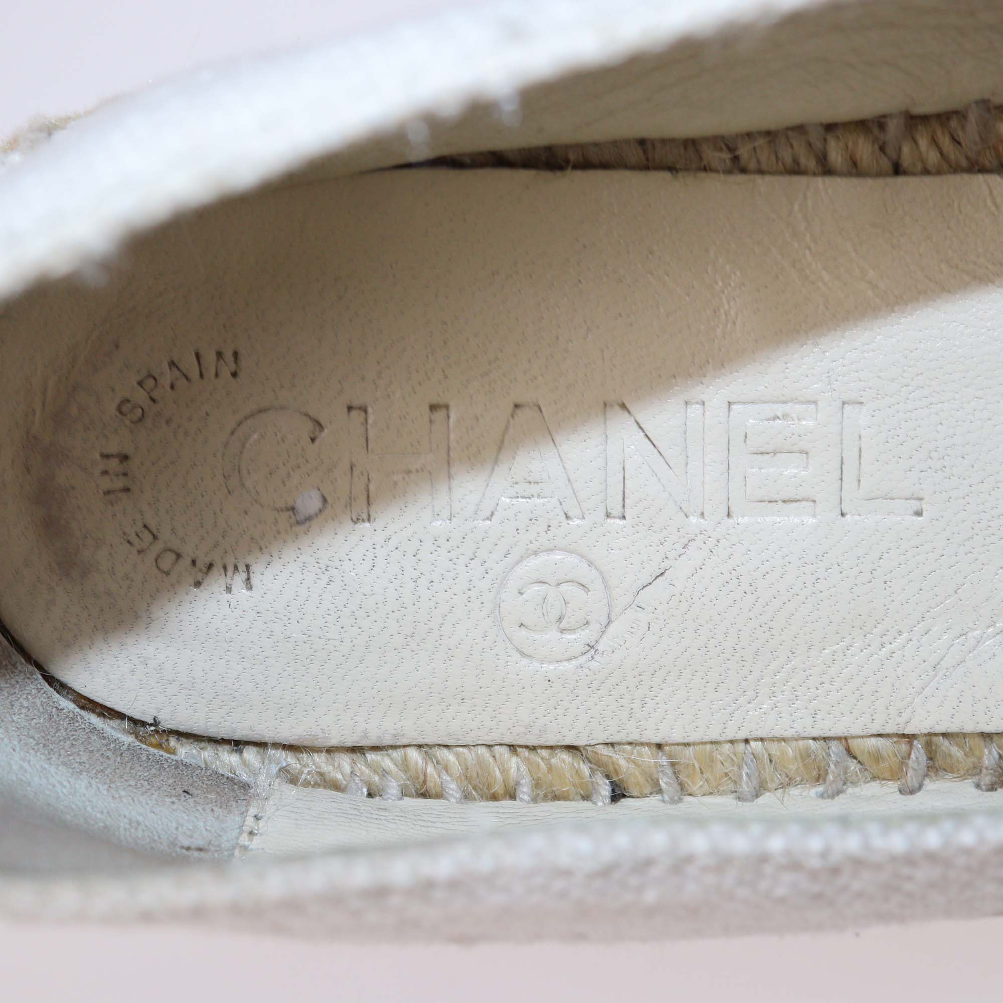 Chanel Off White/Black Canvas Espadrille CC Cap Toe Flats