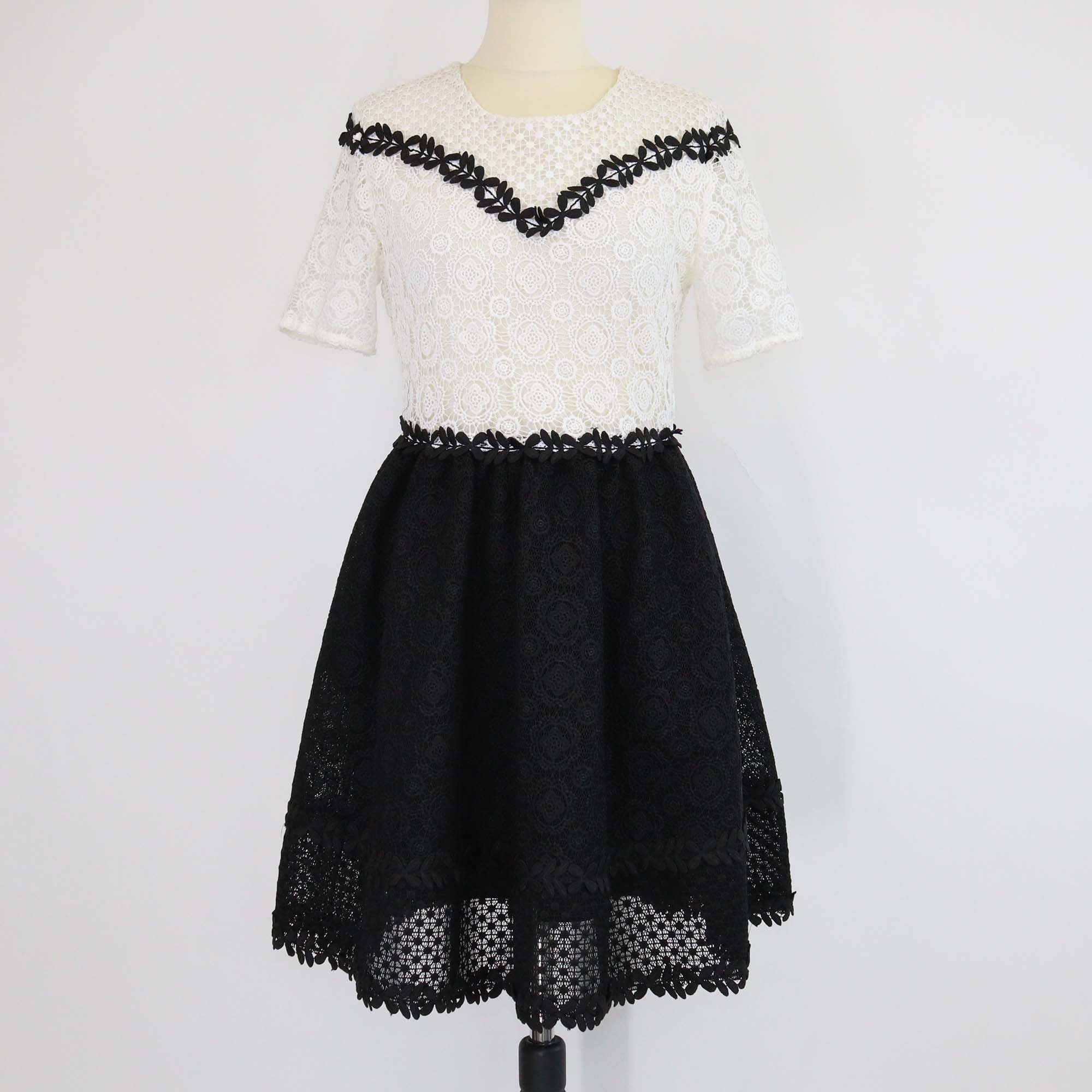 Maje White/Black Ranald Floral Lace Skater Mini Dress