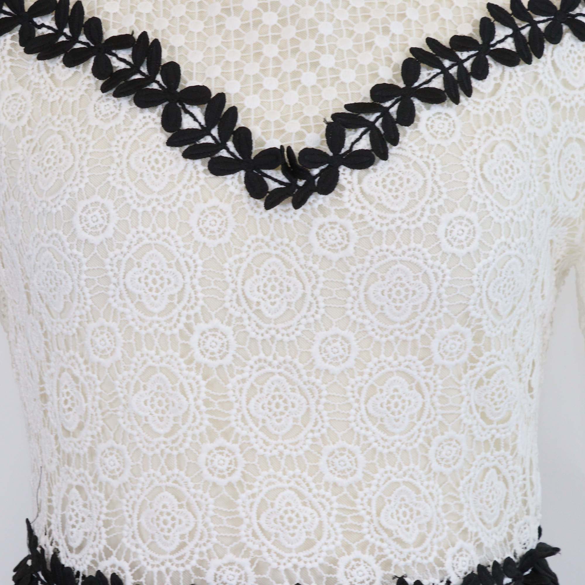 Maje White/Black Ranald Floral Lace Skater Mini Dress
