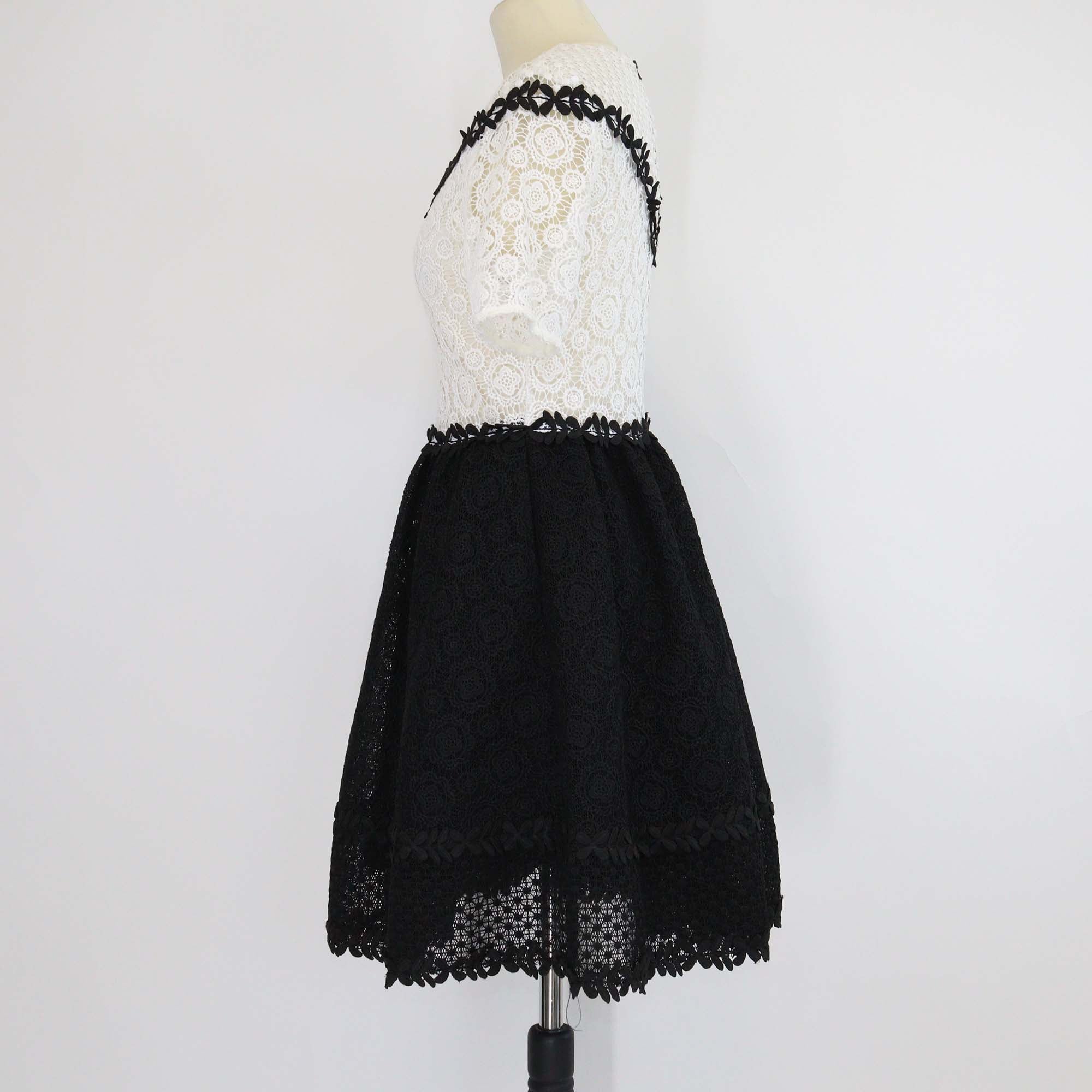 Maje White/Black Ranald Floral Lace Skater Mini Dress