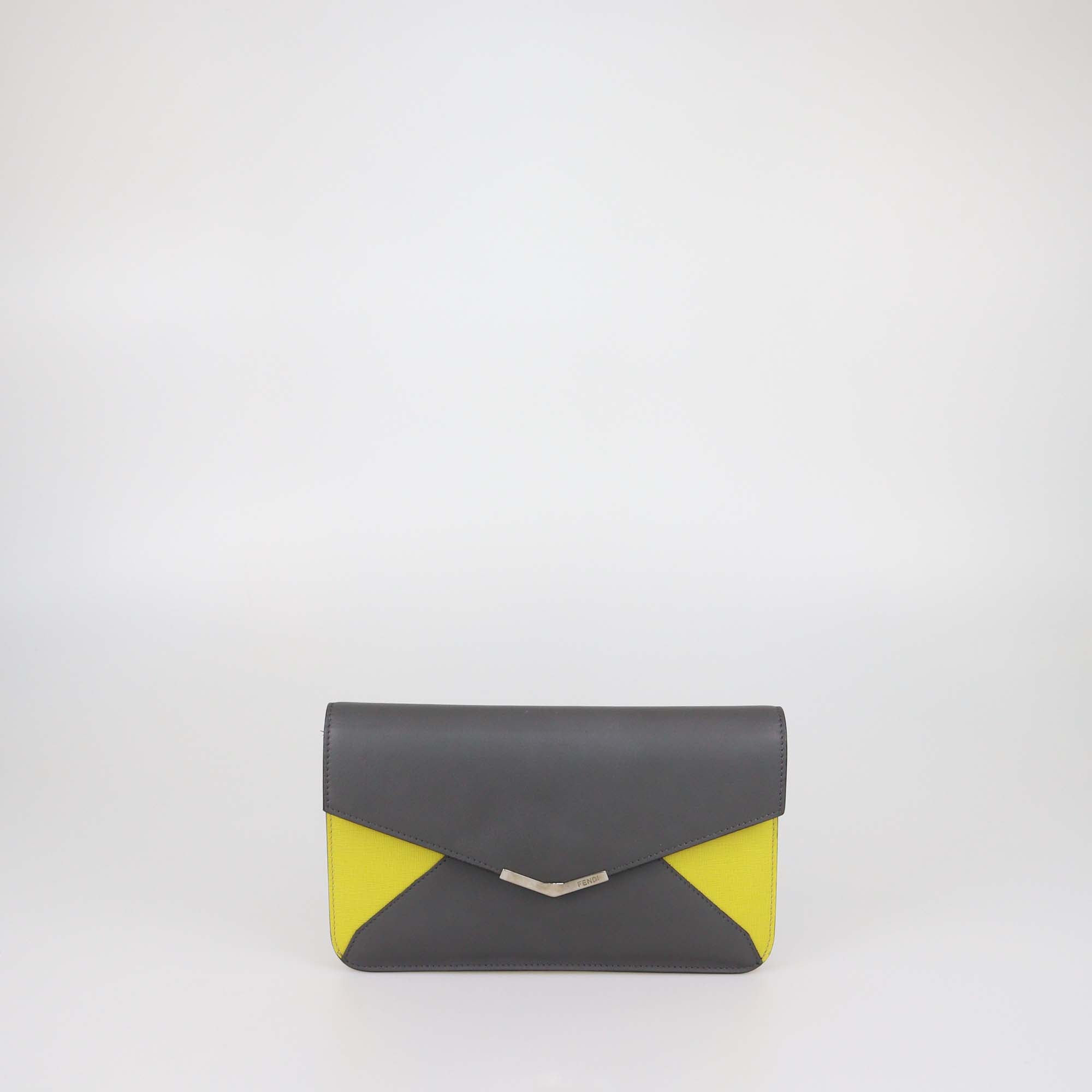 Fendi Grey/Yellow Leather 2Jours Envelope Clutch