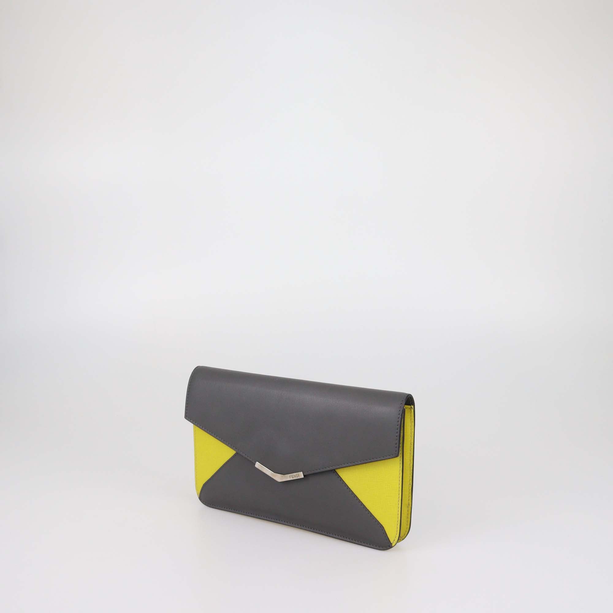 Fendi Grey/Yellow Leather 2Jours Envelope Clutch