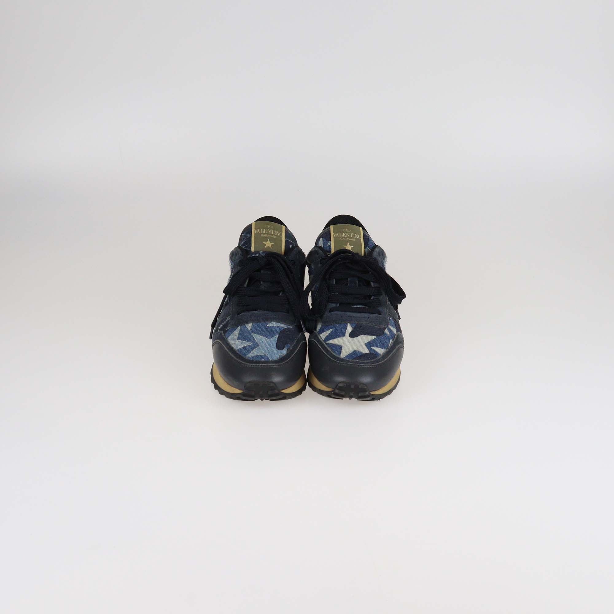 Valentino Multicolor Leather & Denim Star Rockrunner Sneakers